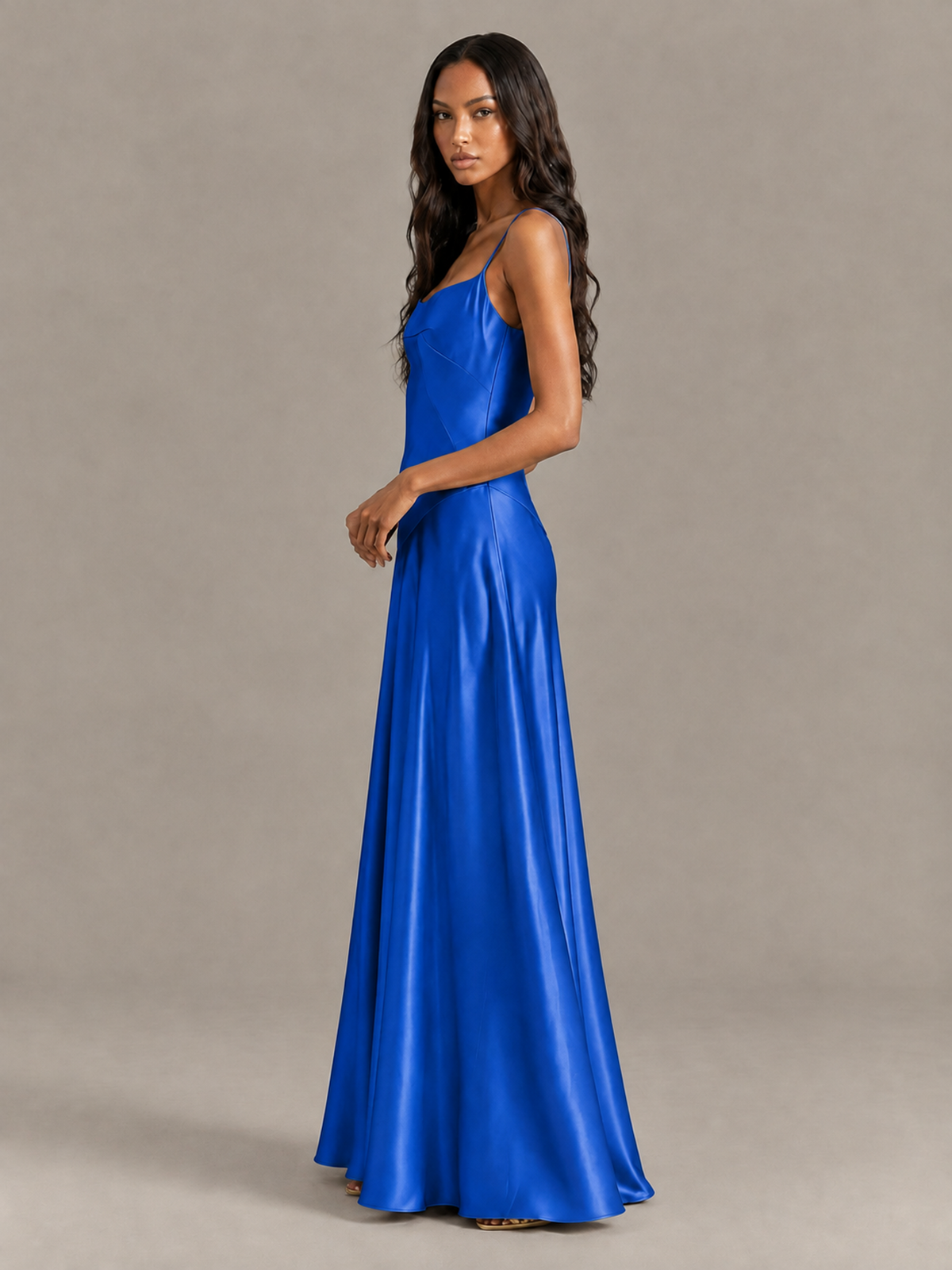 BOLODOO Royal Blue Satin Lace-Up Back Maxi Dress - Royal Blue