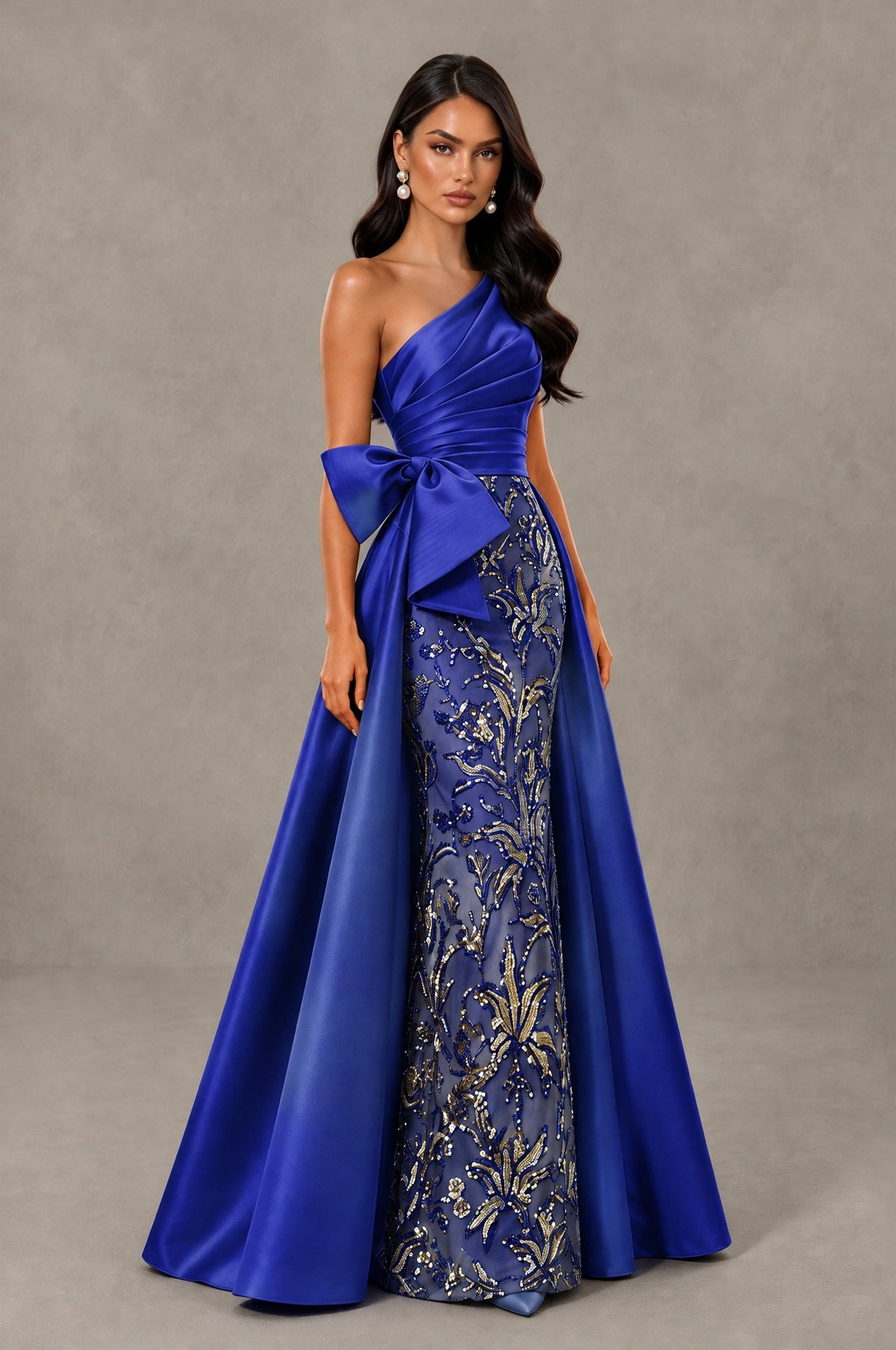 BOLODOO Royal Blue One Shoulder Satin Mermaid Formal Evening Gown with Bow - Royal Blue - Royal Blue (3)