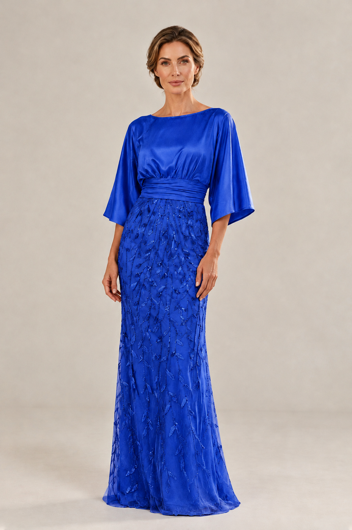 BOLODOO Royal Blue Mother of the Bride Dress with Kimono Sleeves, Satin Bodice & Sequin Embroidered Mermaid Floor-Length Gown - Royal Blue - Royal Blue (3)