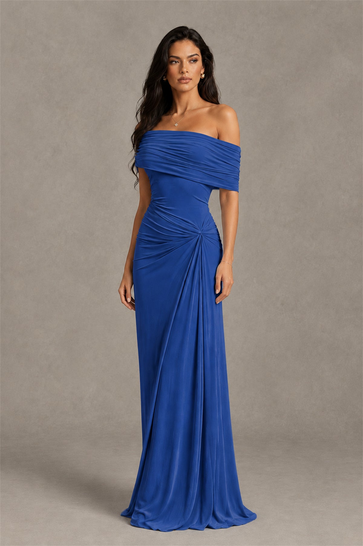 BOLODOO Royal Blue Off-Shoulder Ruched Maxi Dress - Royal Blue