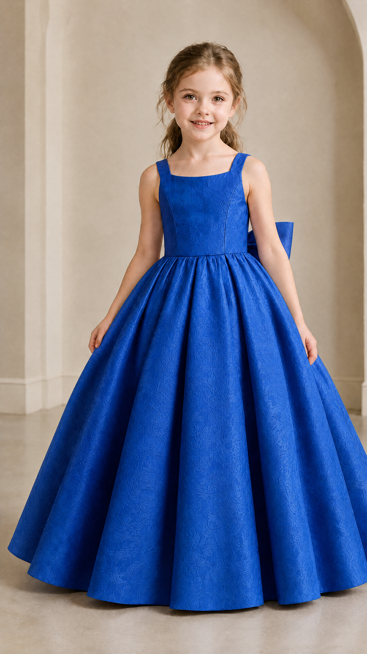 BOLODOO Royal Blue Girls' A-Line Flower Girl Dress with Back Bow - Royal Blue