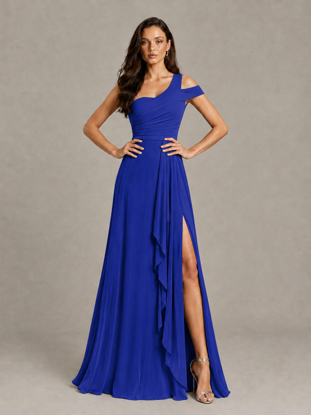 BOLODOO Royal Blue One-Shoulder Bridesmaid Dress with Side Slit - Royal Blue - Royal Blue (4)