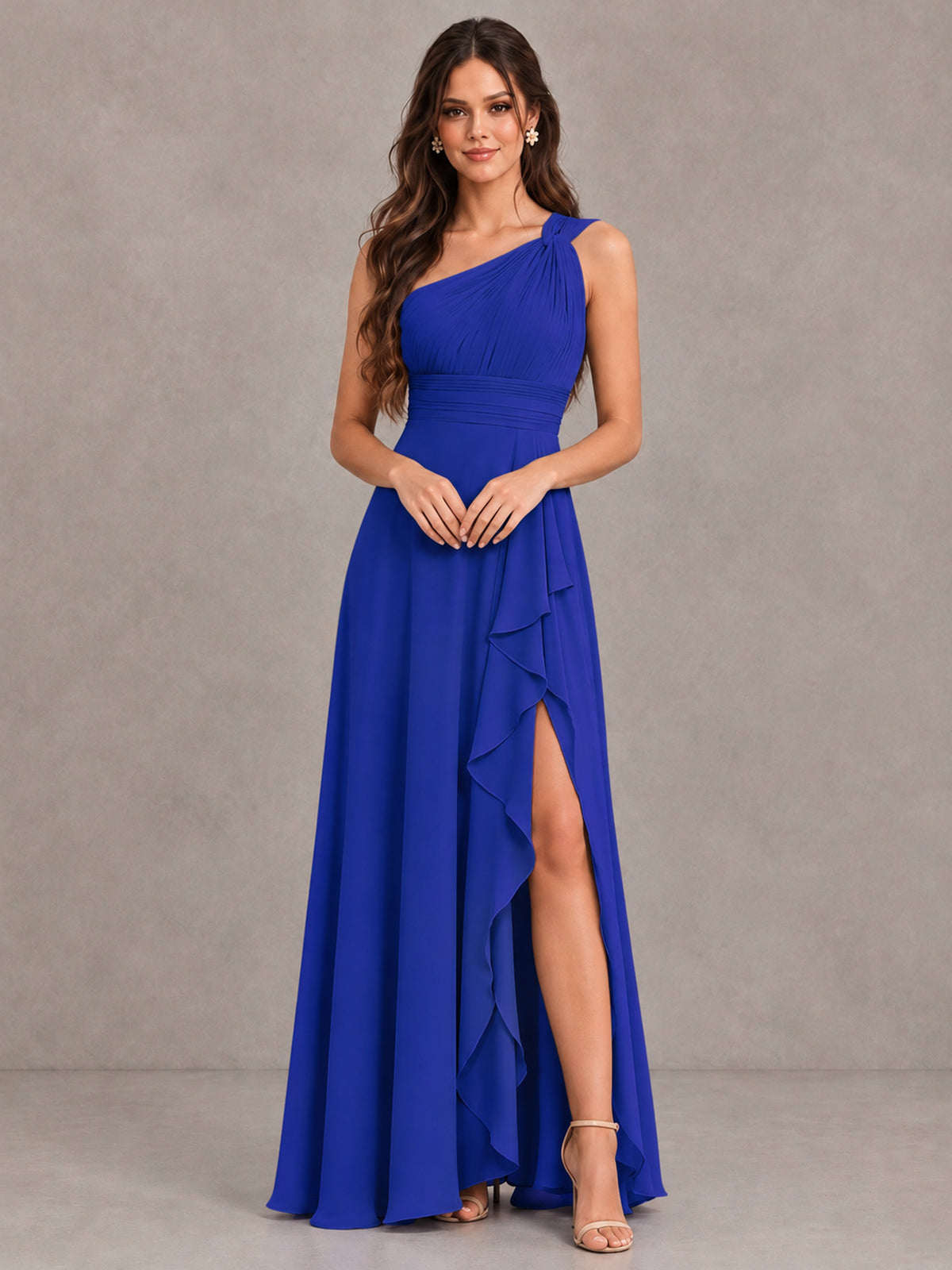 BOLODOO Royal Blue One-Shoulder Ruffle Bridesmaid Dress with Slit - Royal Blue - Royal Blue (4)