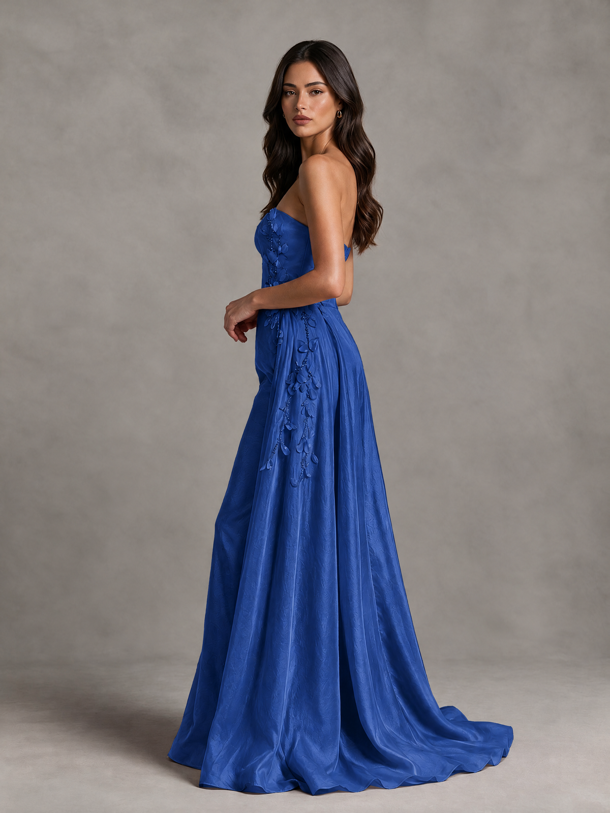 BOLODOO Royal Blue Strapless Floral Applique Prom Dress with Overskirt - Royal Blue - Royal Blue (4)
