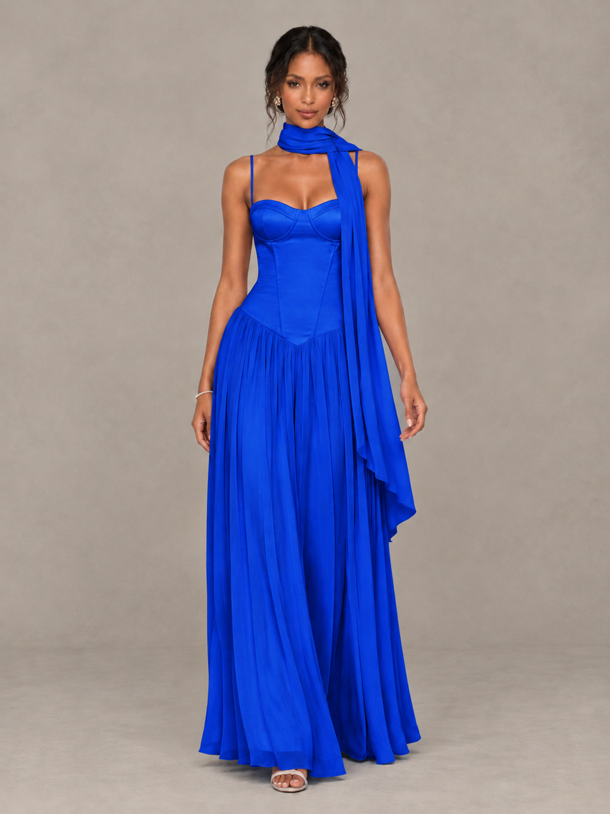 BOLODOO Royal Blue Corset Bridesmaid Dress with Scarf - Royal Blue - Royal Blue (4)