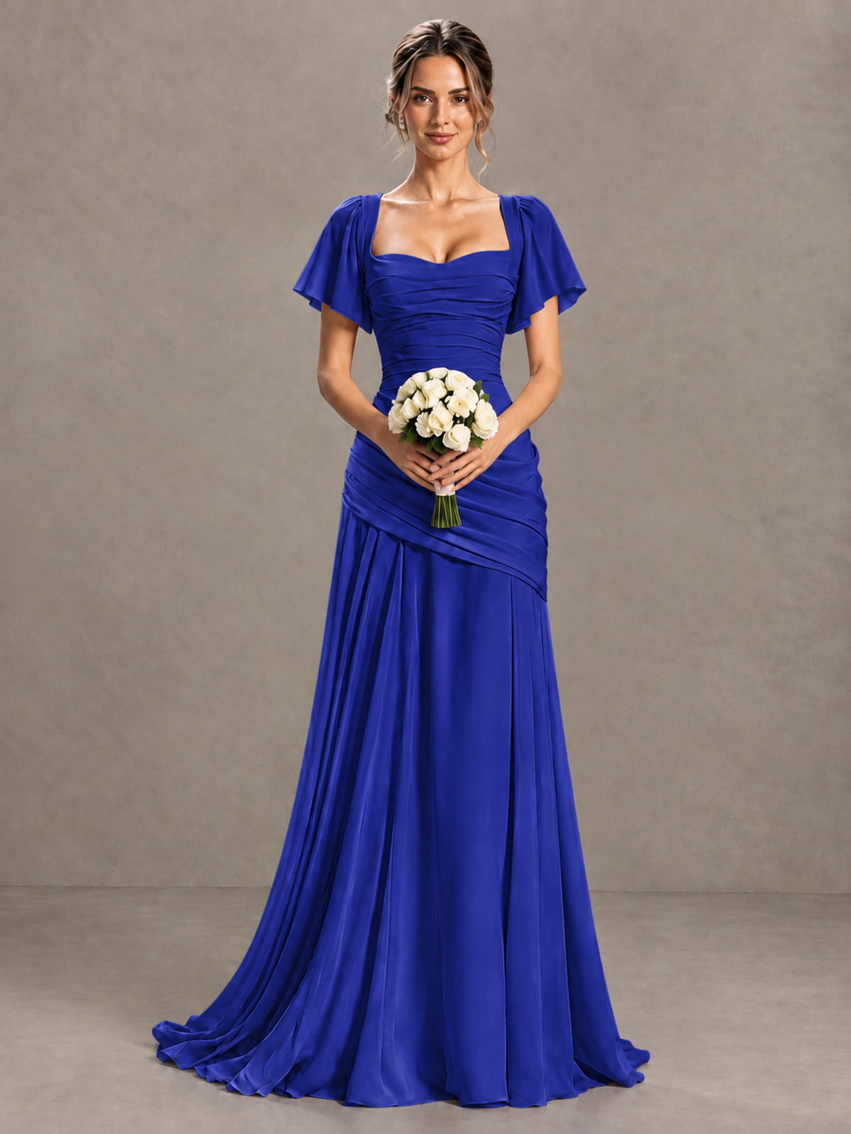 BOLODOO Royal Blue Flutter Sleeve Lace-Up Back Maxi Dress - Royal Blue - Royal Blue (4)