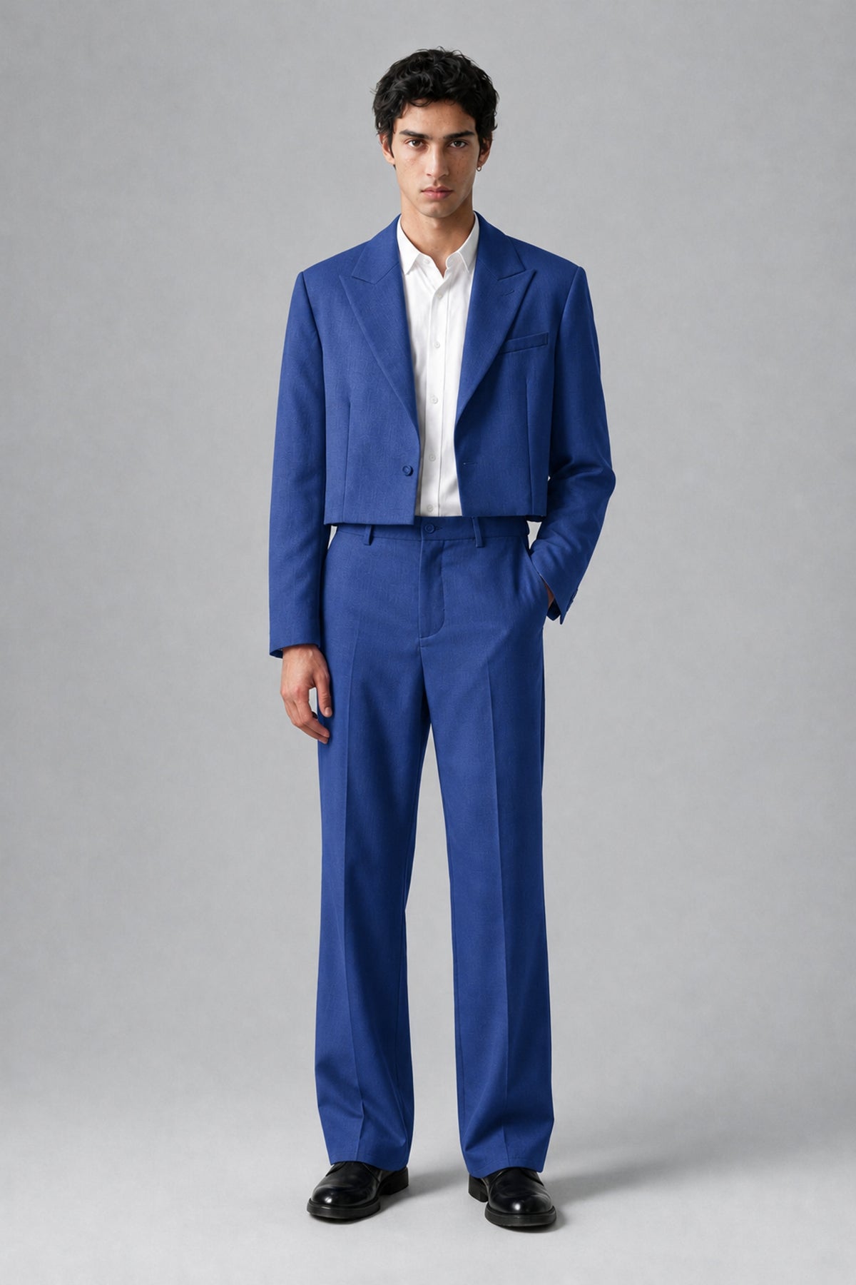 Bolodoo Men's Royal Blue Cropped Blazer & Wide-Leg Trousers 2-Piece Suit - Royal Blue - Royal Blue (4)