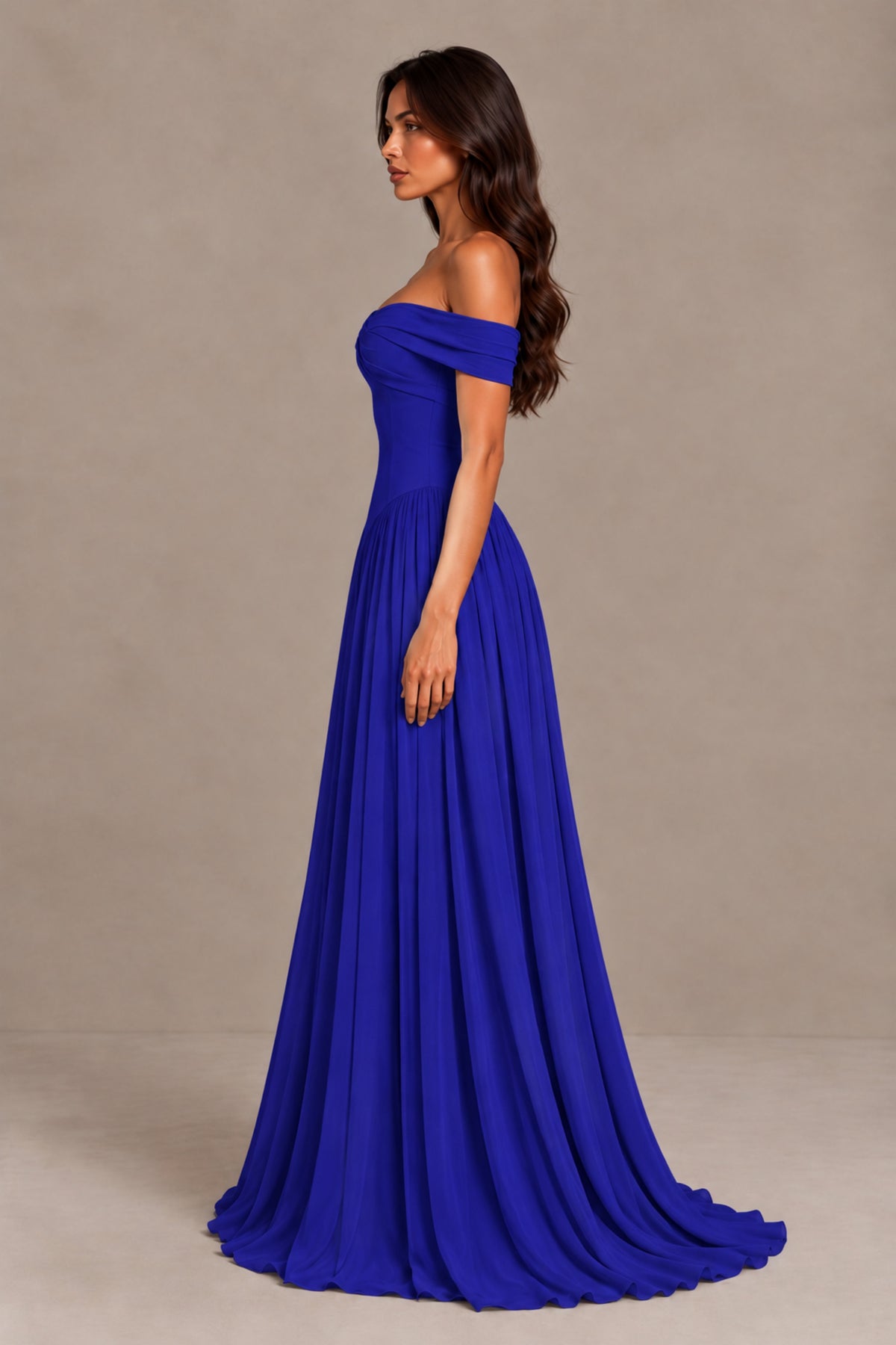 BOLODOO Royal Blue Off-Shoulder Sweetheart Corset Pleated Chiffon Maxi Dress - Royal Blue - Royal Blue (4)