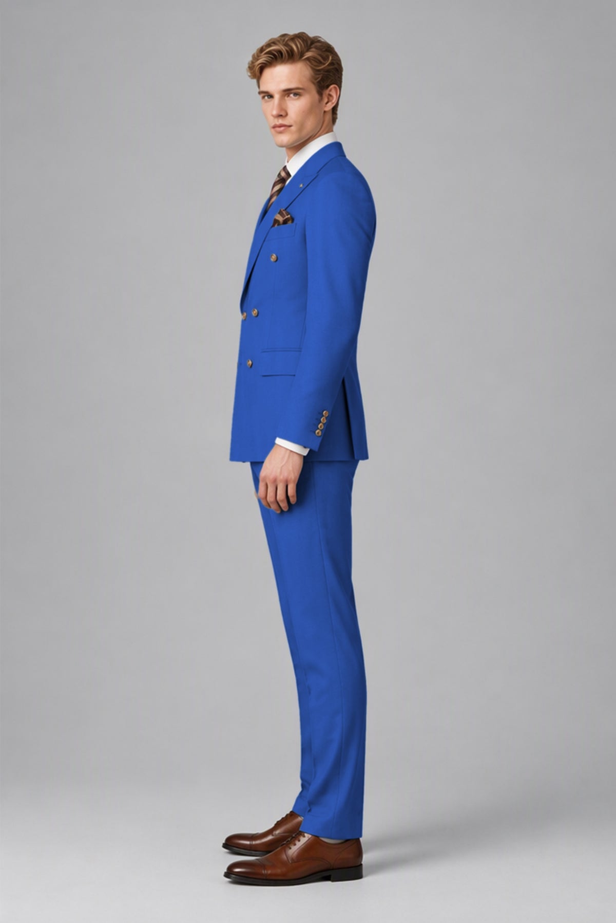 Bolodoo Men's Royal Blue Double-Breasted 2-Piece Wedding Suit - Royal Blue - Royal Blue (4)