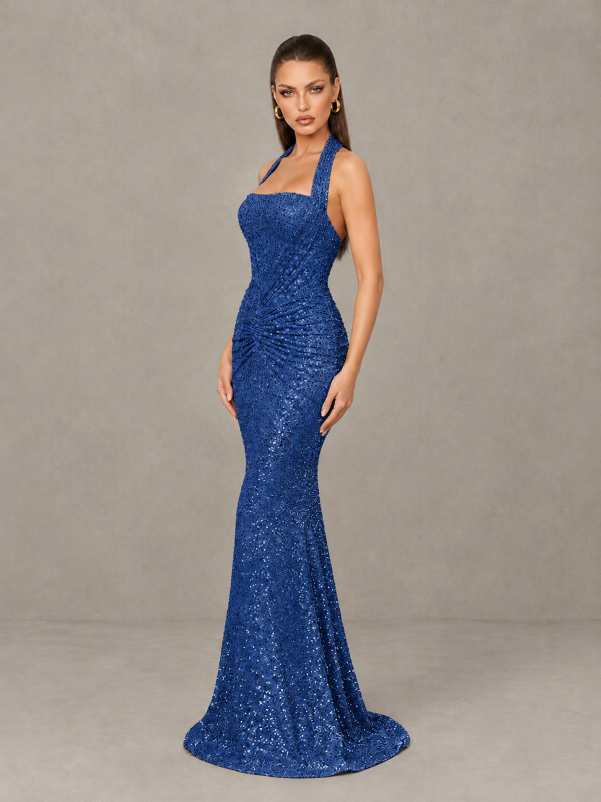 BOLODOO Royal Blue Sequin Halter Mermaid Evening Gown - Royal Blue - Royal Blue (4)