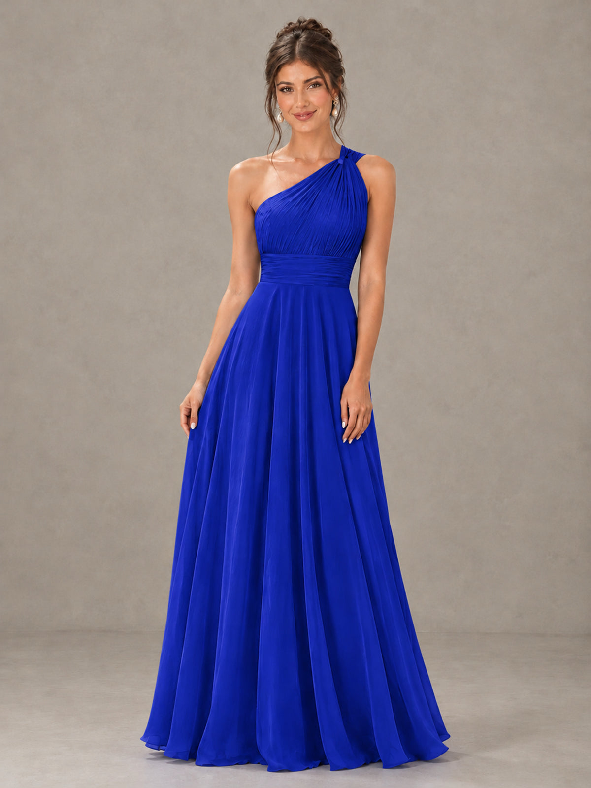BOLODOO Royal Blue One-Shoulder Chiffon-Look Bridesmaid Dress - Royal Blue - Royal Blue (4)