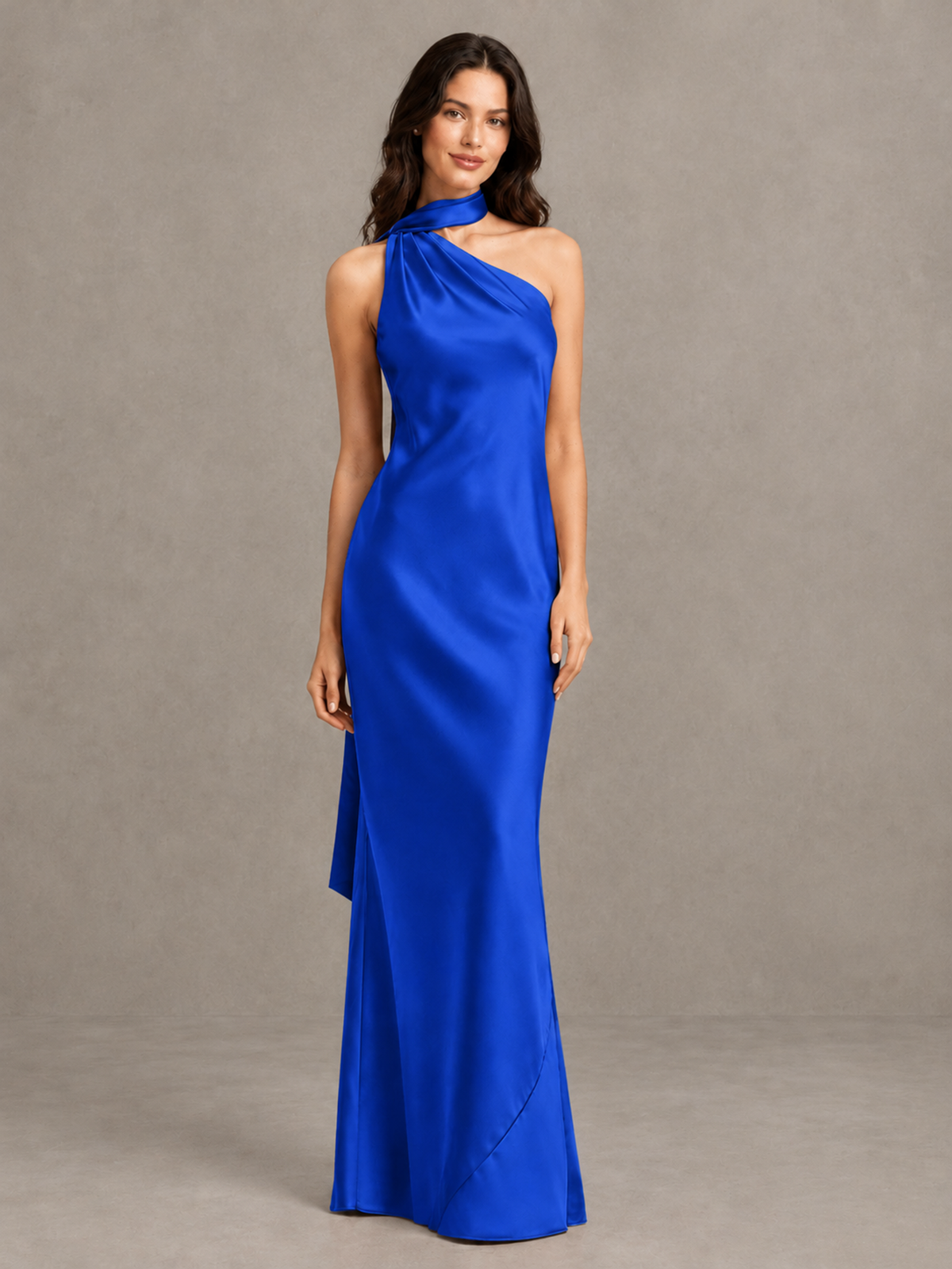BOLODOO Royal Blue Satin One-Shoulder Bridesmaid Dress with Open Back - Royal Blue - Royal Blue (4)