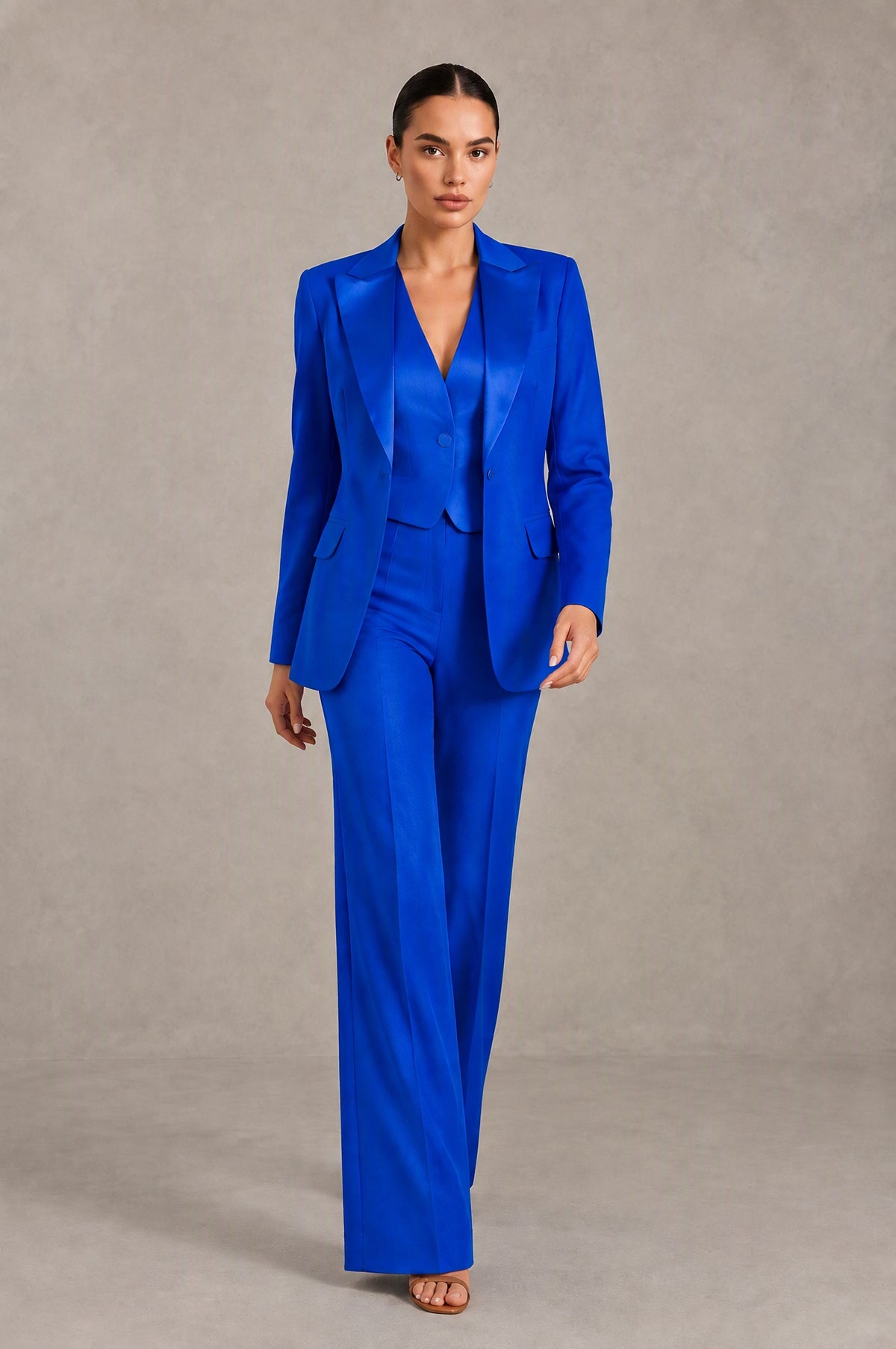 BOLODOO QQ063 royal blue pantsuit full-length front view with tailored blazer
