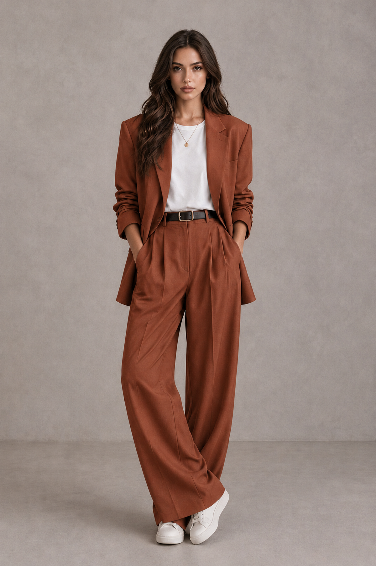 BOLODOO Rust Brown Blazer & Wide-Leg Pants Suit for Women - Rust - Rust_01