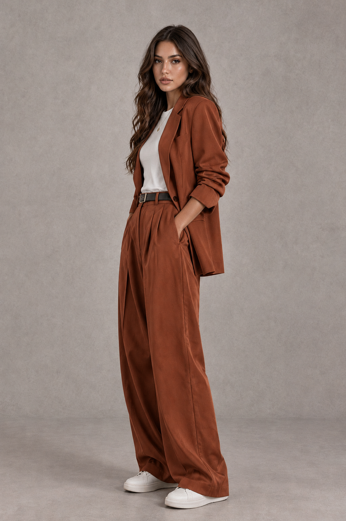 BOLODOO Rust Brown Blazer & Wide-Leg Pants Suit for Women - Rust - Rust_03
