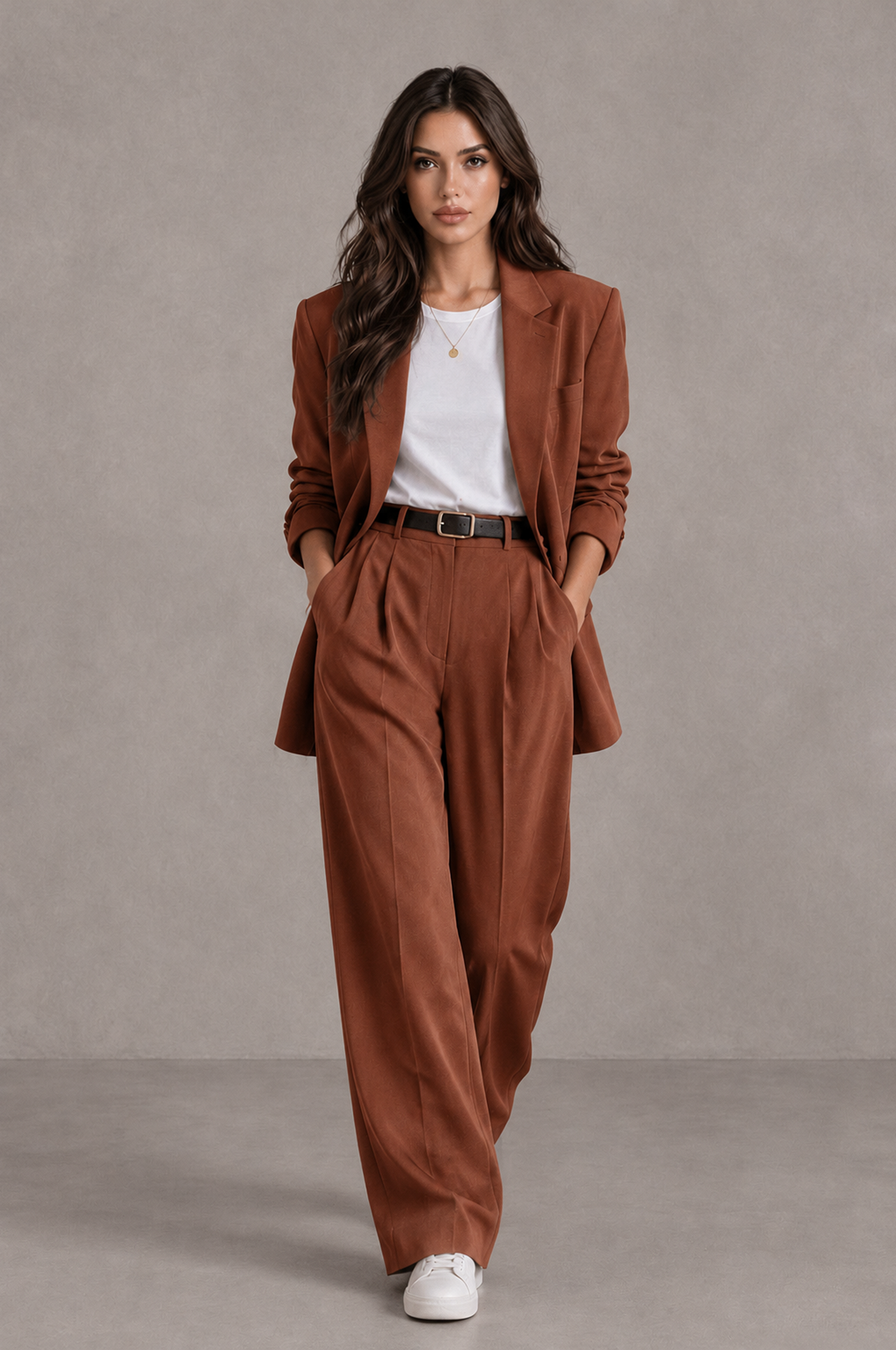 BOLODOO Rust Brown Blazer & Wide-Leg Pants Suit for Women - Rust - Rust_04