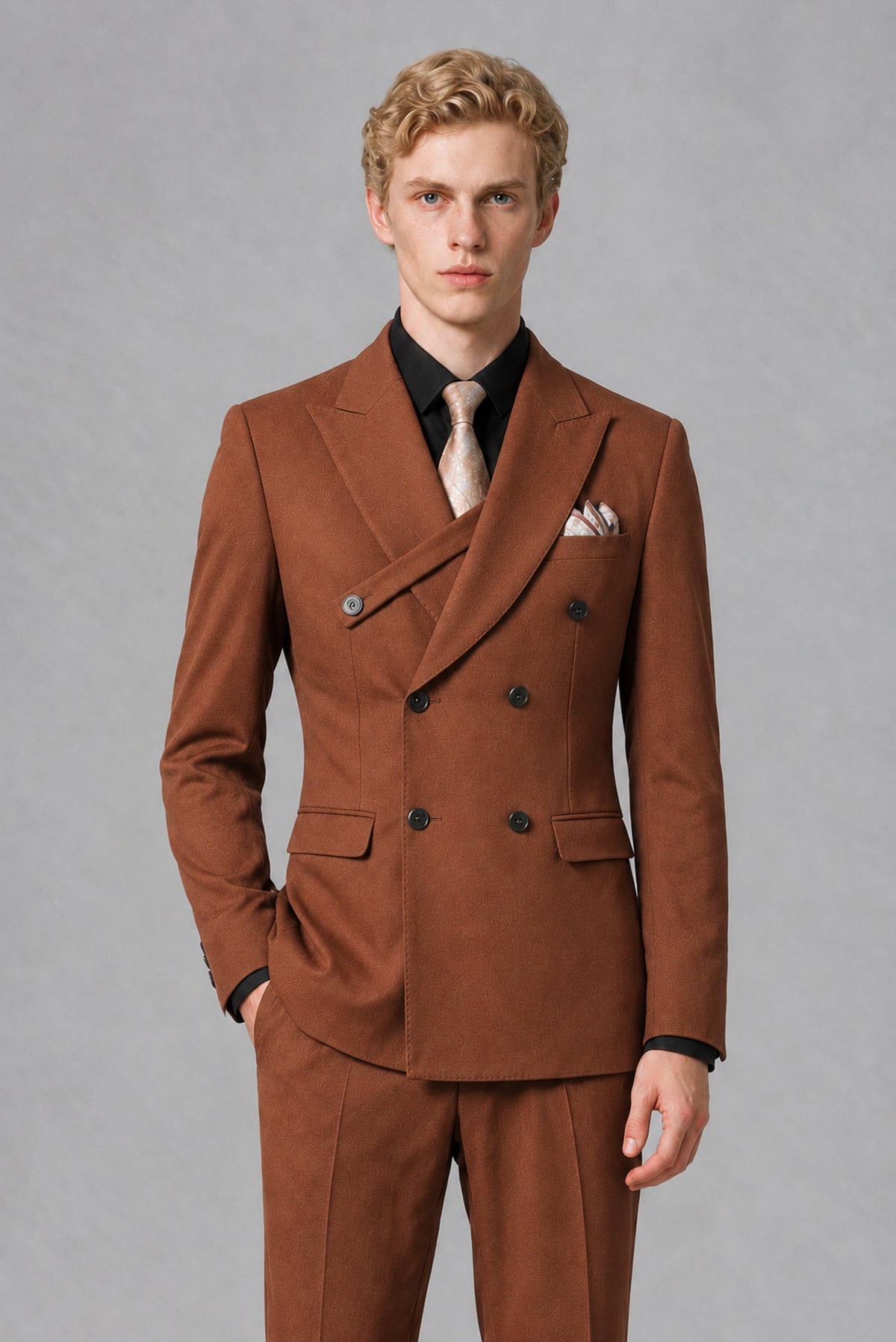 BOLODOO Men's Rust Double-Breasted Two-Piece Suit – Jacket & Trousers - Rust