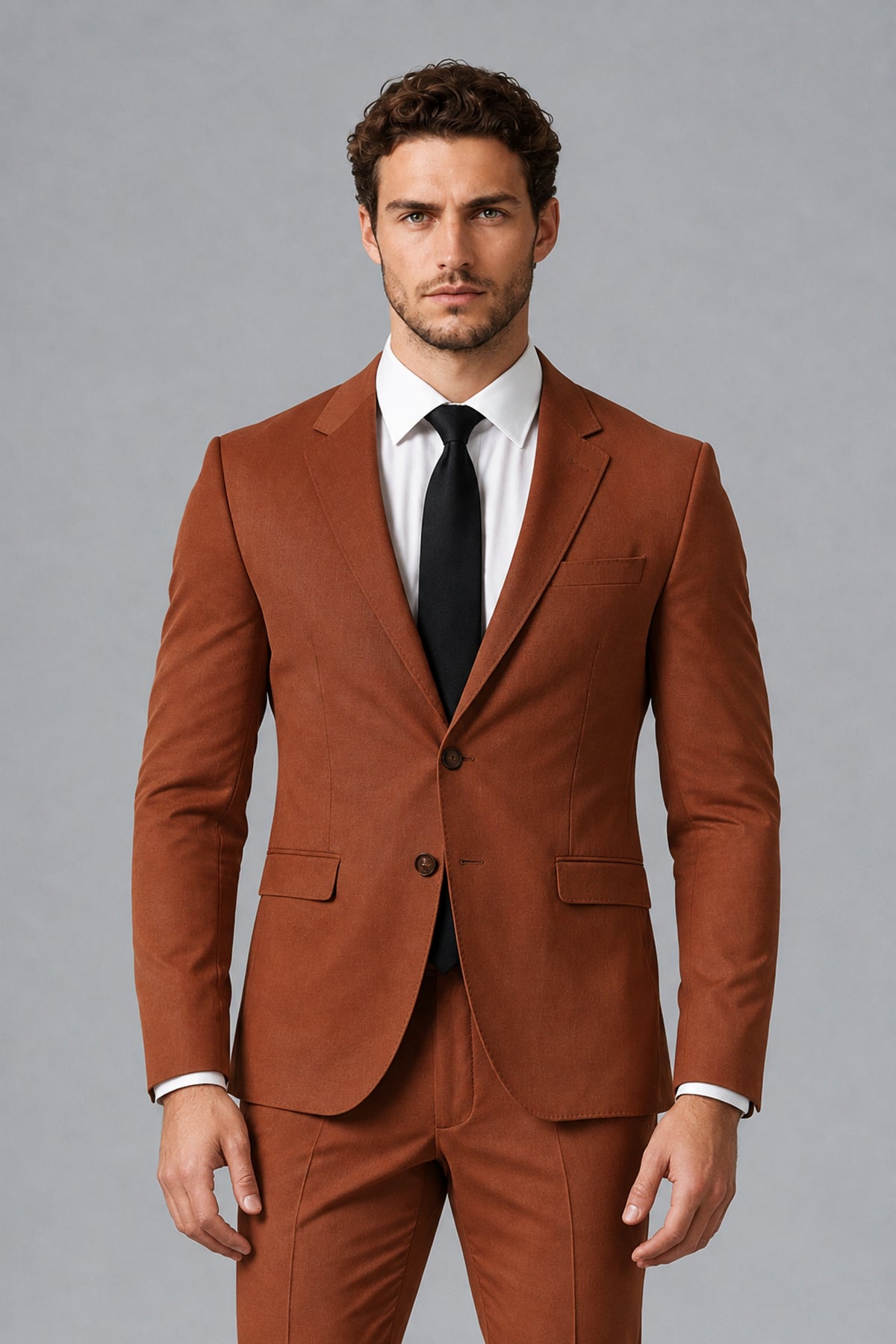 Bolodoo Men's Rust Two-Piece Suit with Notch-Lapel Jacket & Trousers - Rust - Rust_1