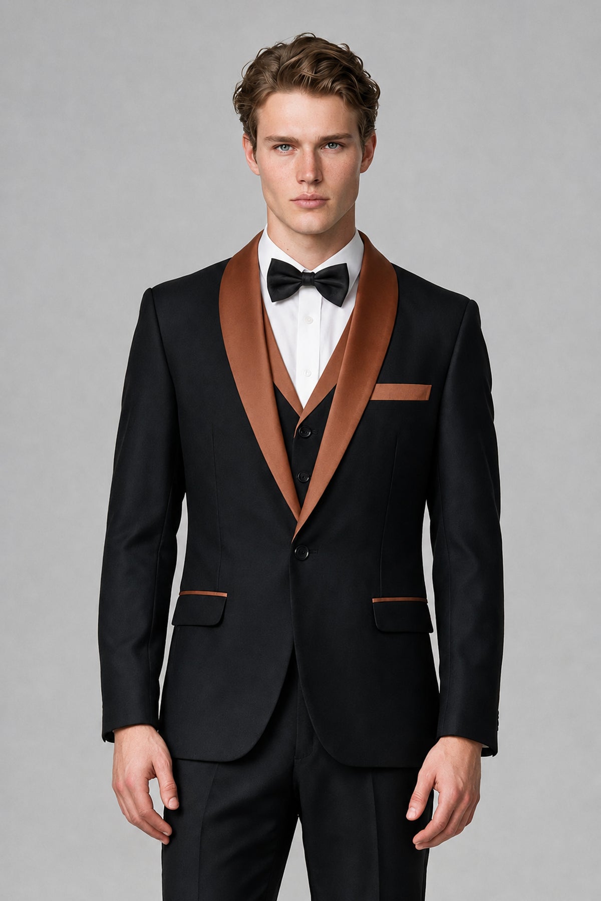 Bolodoo Men's Rust 3-Piece Shawl Lapel Tuxedo Suit - Rust - Rust_1