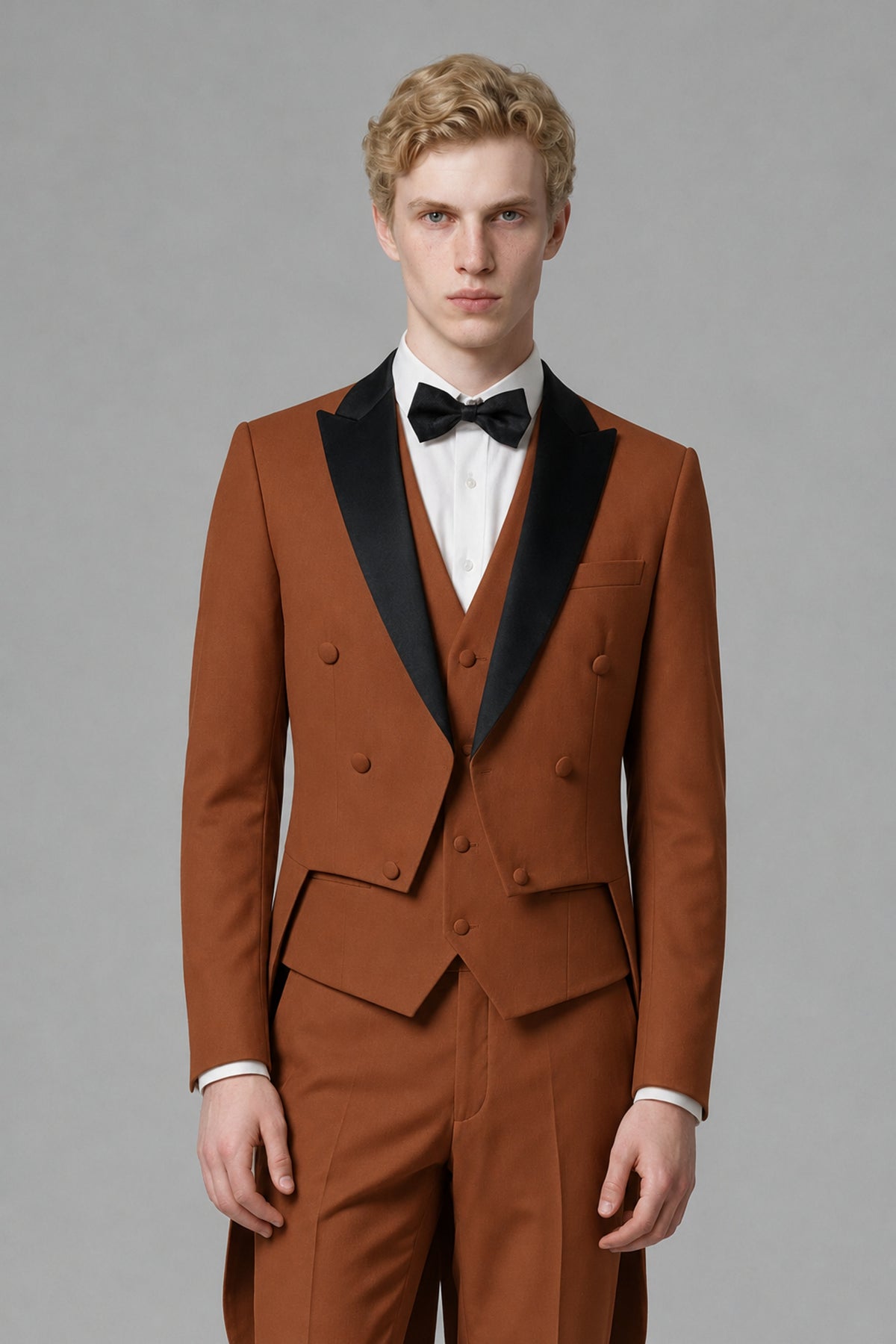 Bolodoo Men's Rust 3-Piece Tailcoat Tuxedo Suit with Vest & Trousers - Rust - Rust_1
