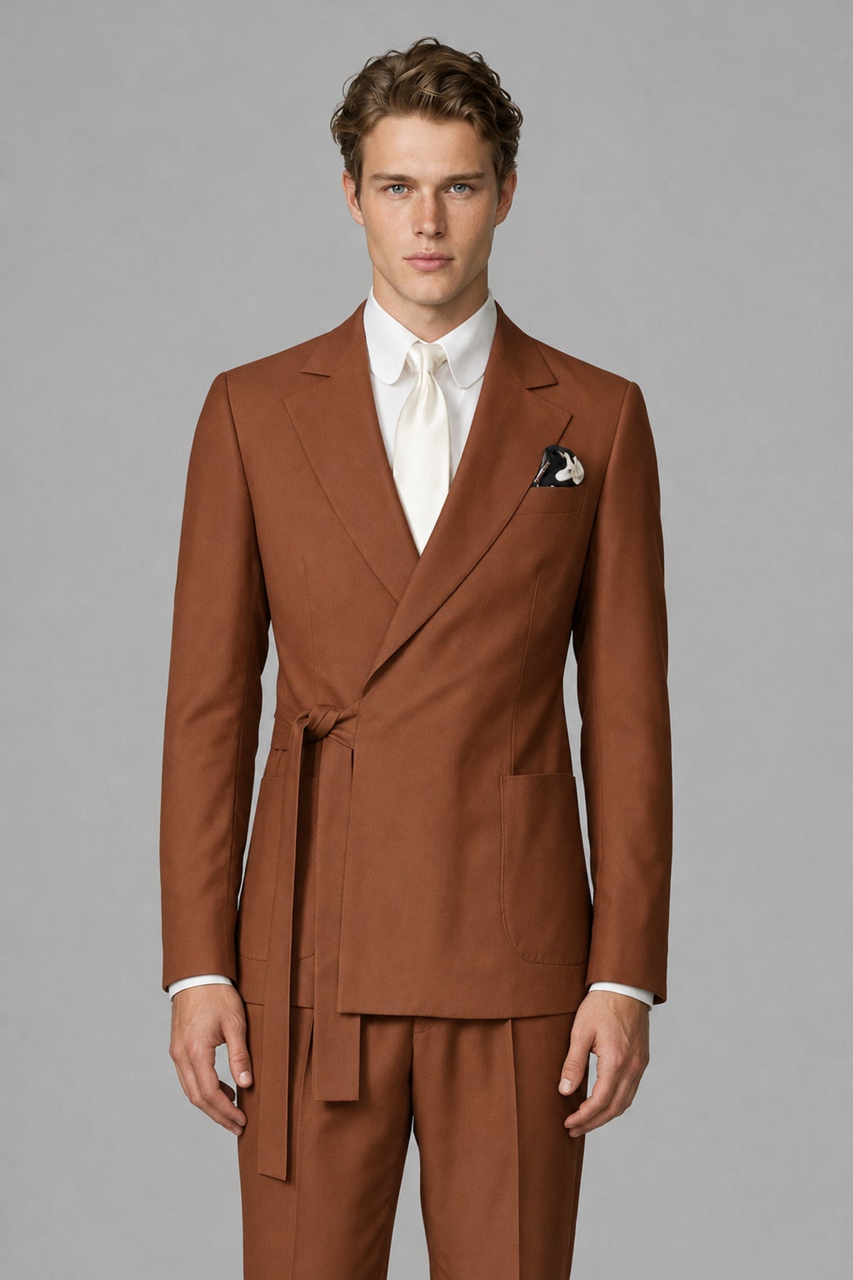 Bolodoo Men's Rust Wrap Tie-Waist Two-Piece Suit – Jacket & Trousers - Rust - Rust_1