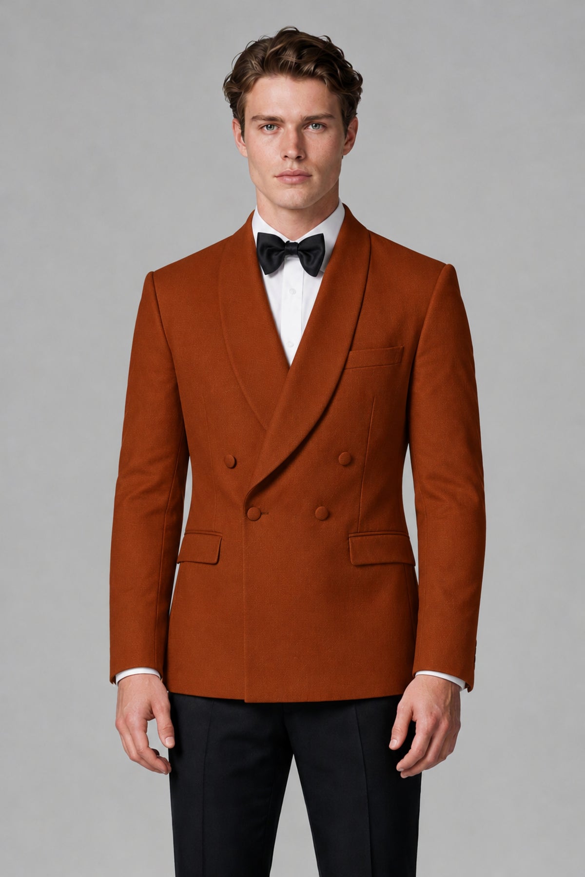 BOLODOO Men's Rust Double-Breasted Tuxedo Blazer – Shawl Lapel Formal Suit Jacket - Rust - Rust_1