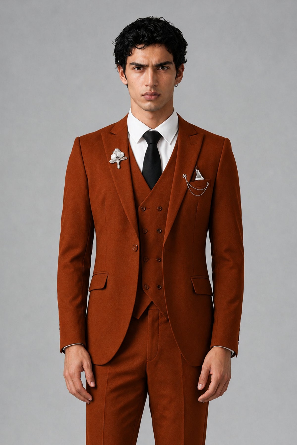 Bolodoo Men's Rust 2-Piece Suit – Notch Lapel Jacket & Trousers - Rust - Rust_1
