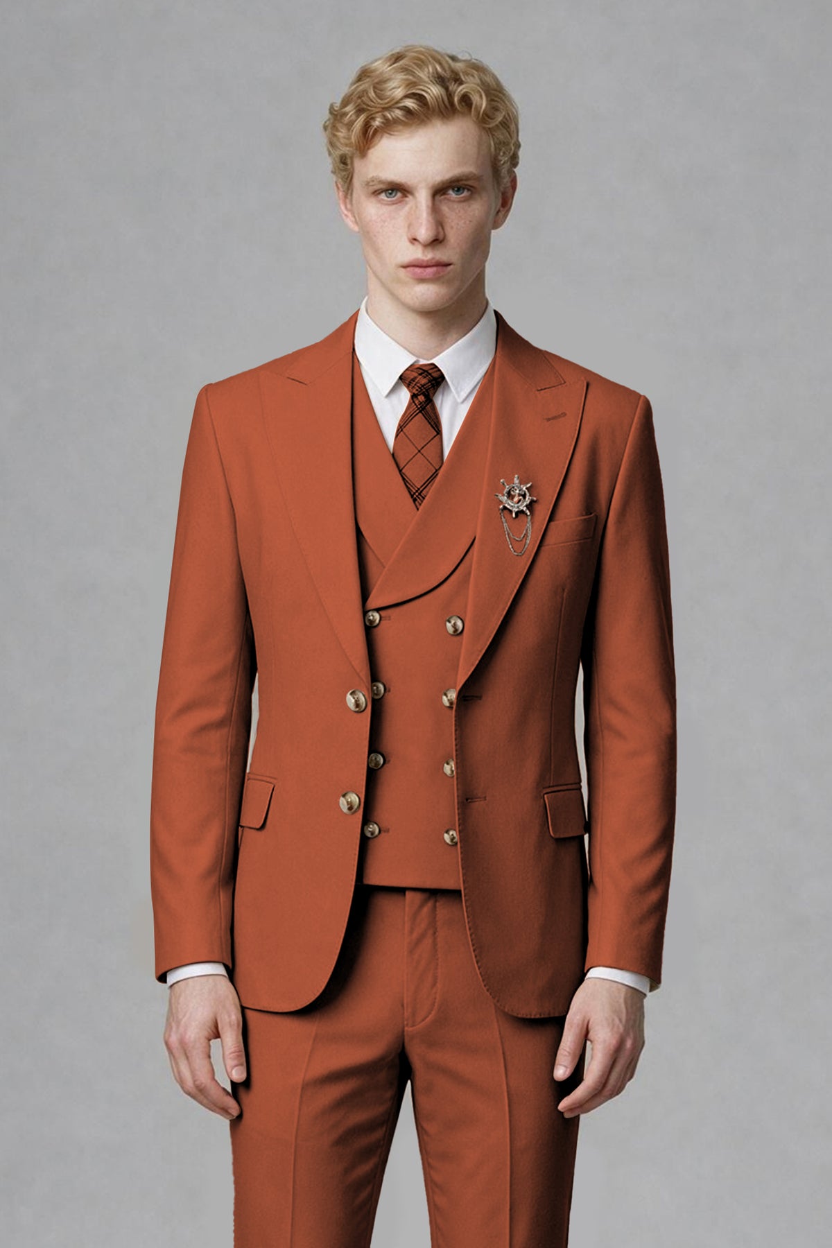 BOLODOO Men's Rust Two-Piece Wedding Suit – Jacket & Trousers - Rust