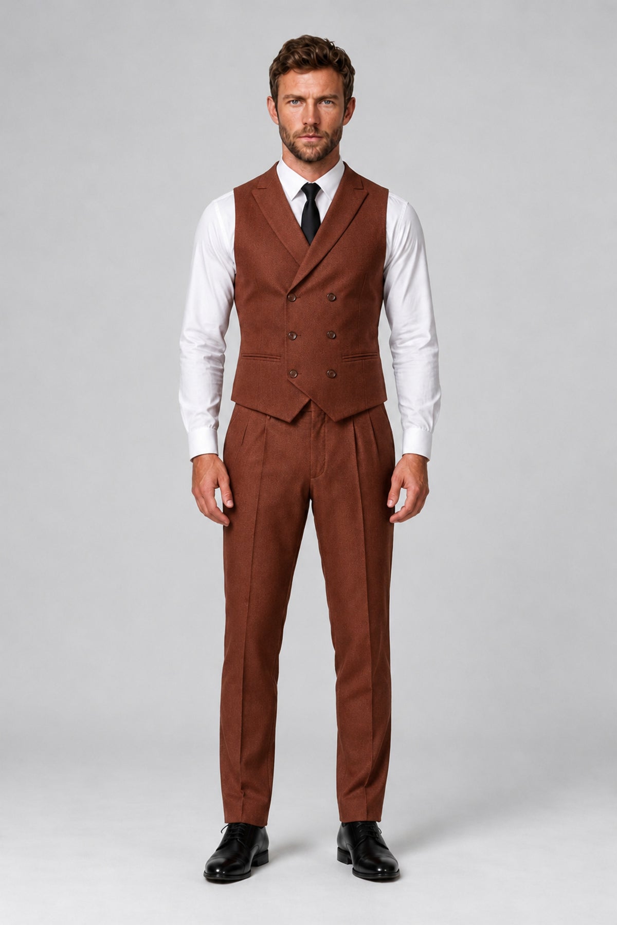 Bolodoo Men's Rust Double-Breasted Vest and Pants 2-Piece Suit - Rust - Rust_2