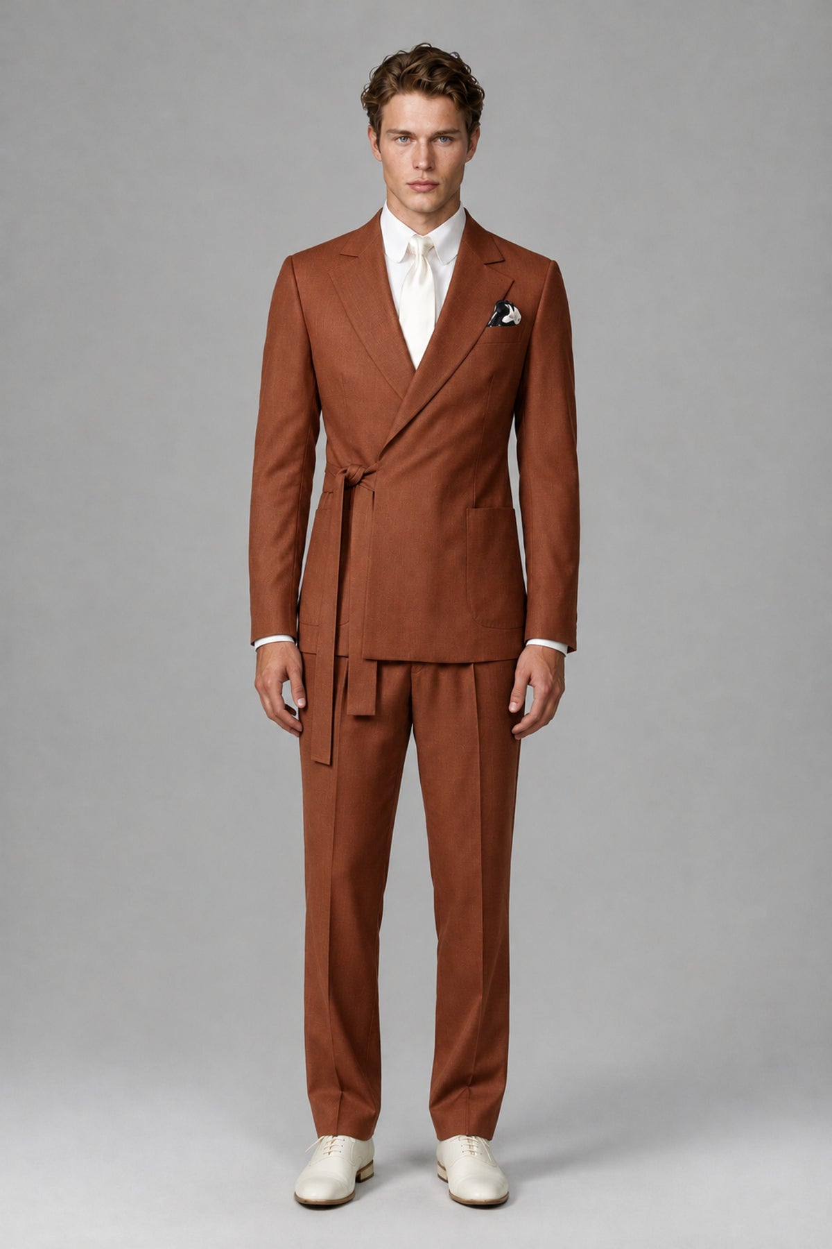 Bolodoo Men's Rust Wrap Tie-Waist Two-Piece Suit – Jacket & Trousers - Rust - Rust_2