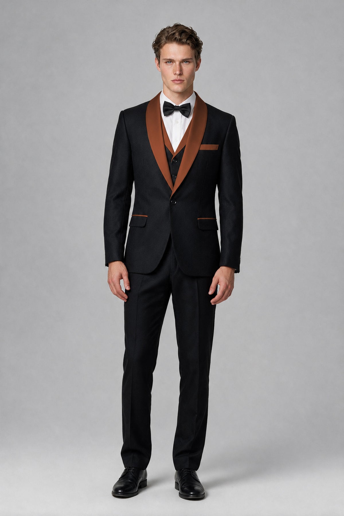 Bolodoo Men's Rust 3-Piece Shawl Lapel Tuxedo Suit - Rust - Rust_2