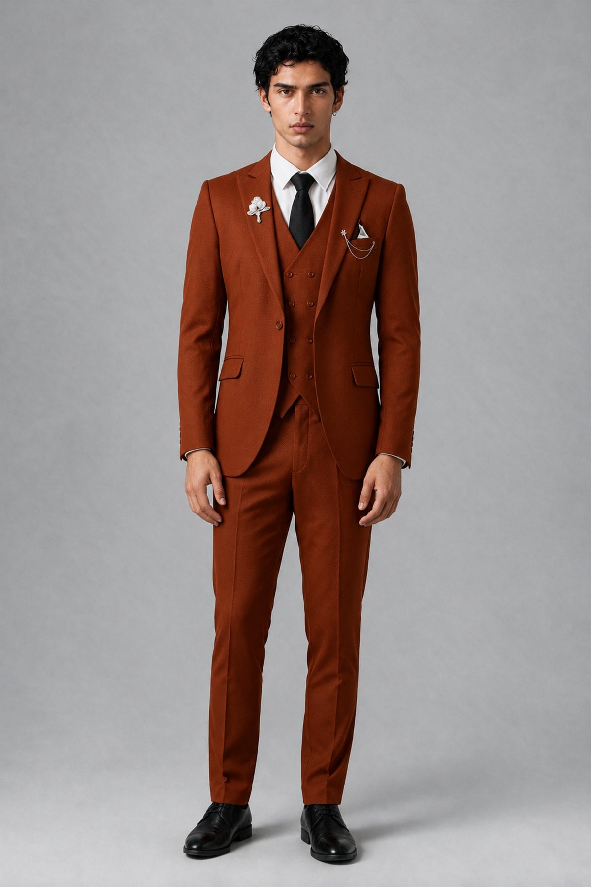 Bolodoo Men's Rust 2-Piece Suit – Notch Lapel Jacket & Trousers - Rust - Rust_2
