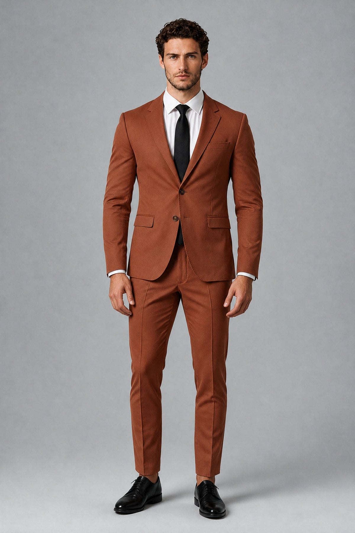 Bolodoo Men's Rust Two-Piece Suit with Notch-Lapel Jacket & Trousers - Rust - Rust_2