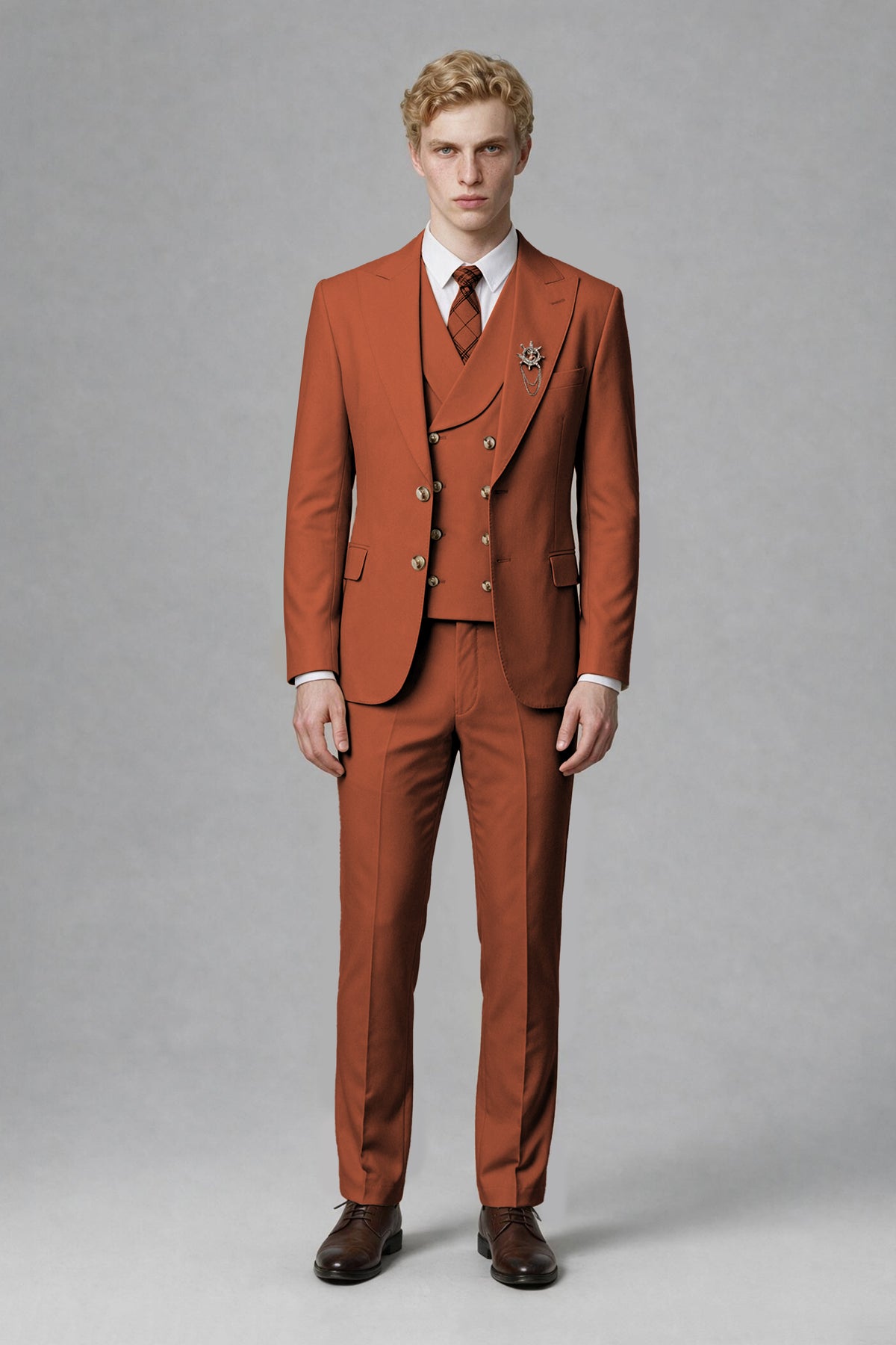 BOLODOO Men's Rust Two-Piece Wedding Suit – Jacket & Trousers - Rust