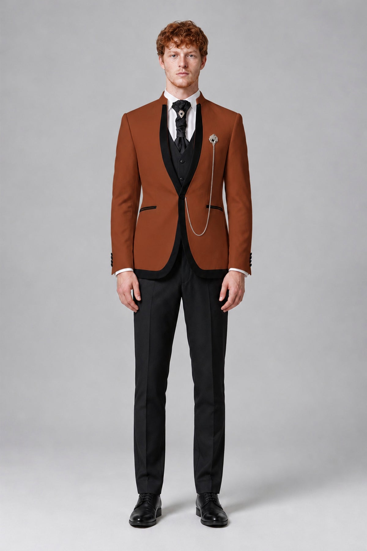Bolodoo Men's Rust 3-Piece Shawl Lapel Tuxedo Suit with Vest - Rust - Rust_2