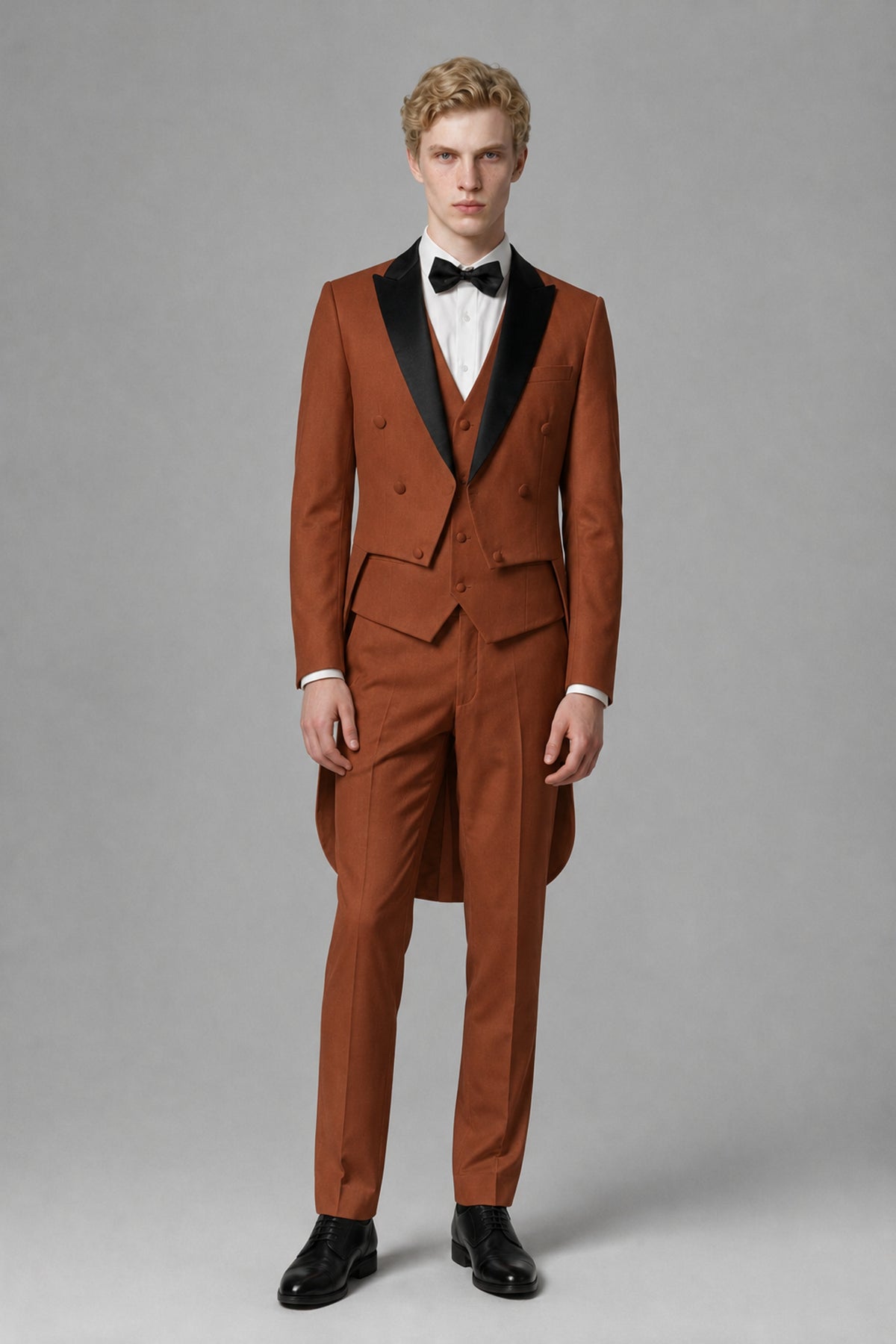 Bolodoo Men's Rust 3-Piece Tailcoat Tuxedo Suit with Vest & Trousers - Rust - Rust_2