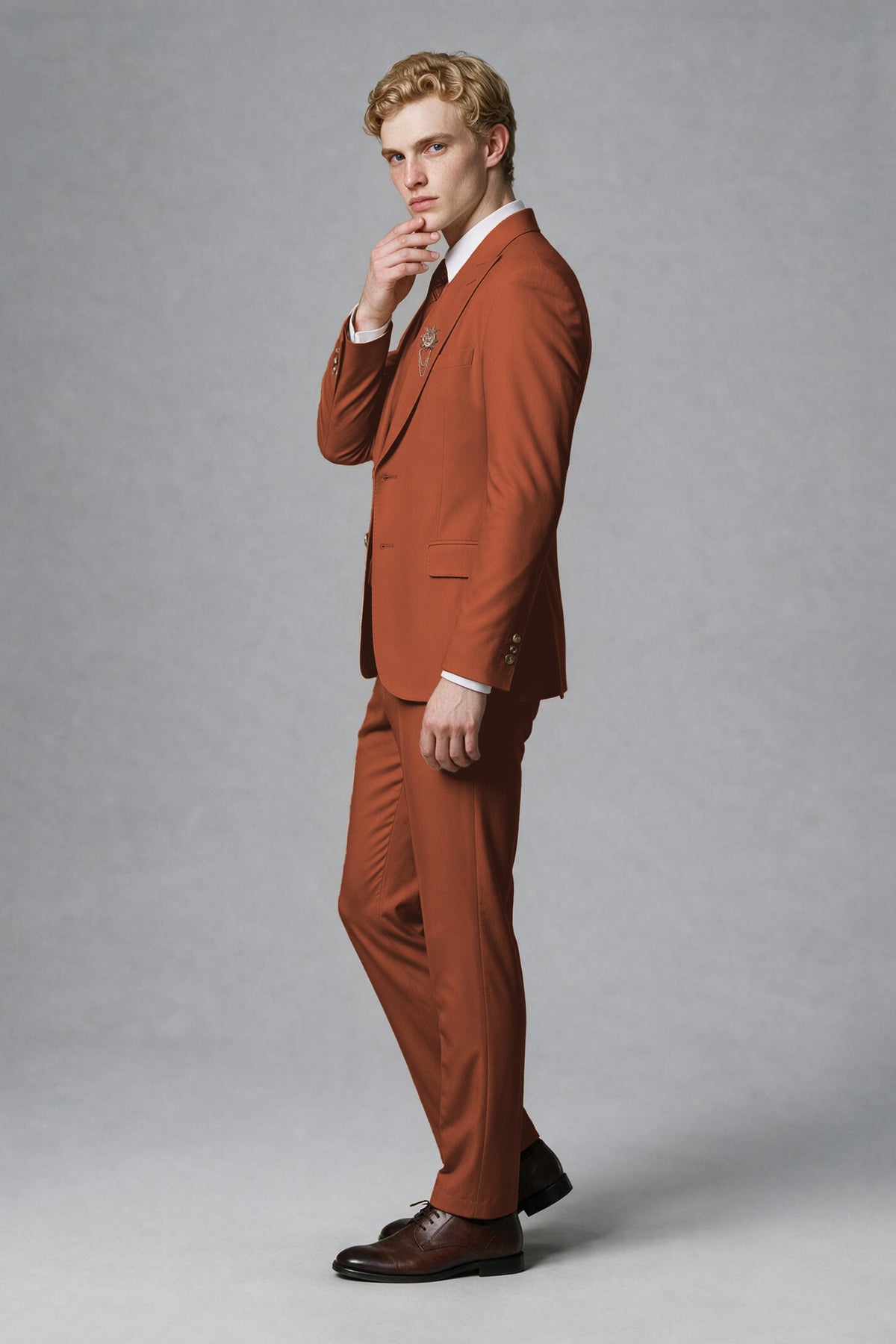 BOLODOO Men's Rust Two-Piece Wedding Suit – Jacket & Trousers - Rust