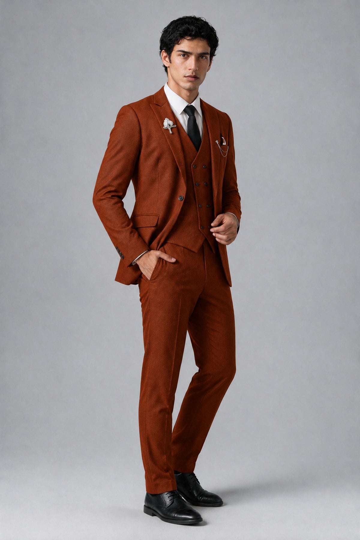 Bolodoo Men's Rust 2-Piece Suit – Notch Lapel Jacket & Trousers - Rust - Rust_3
