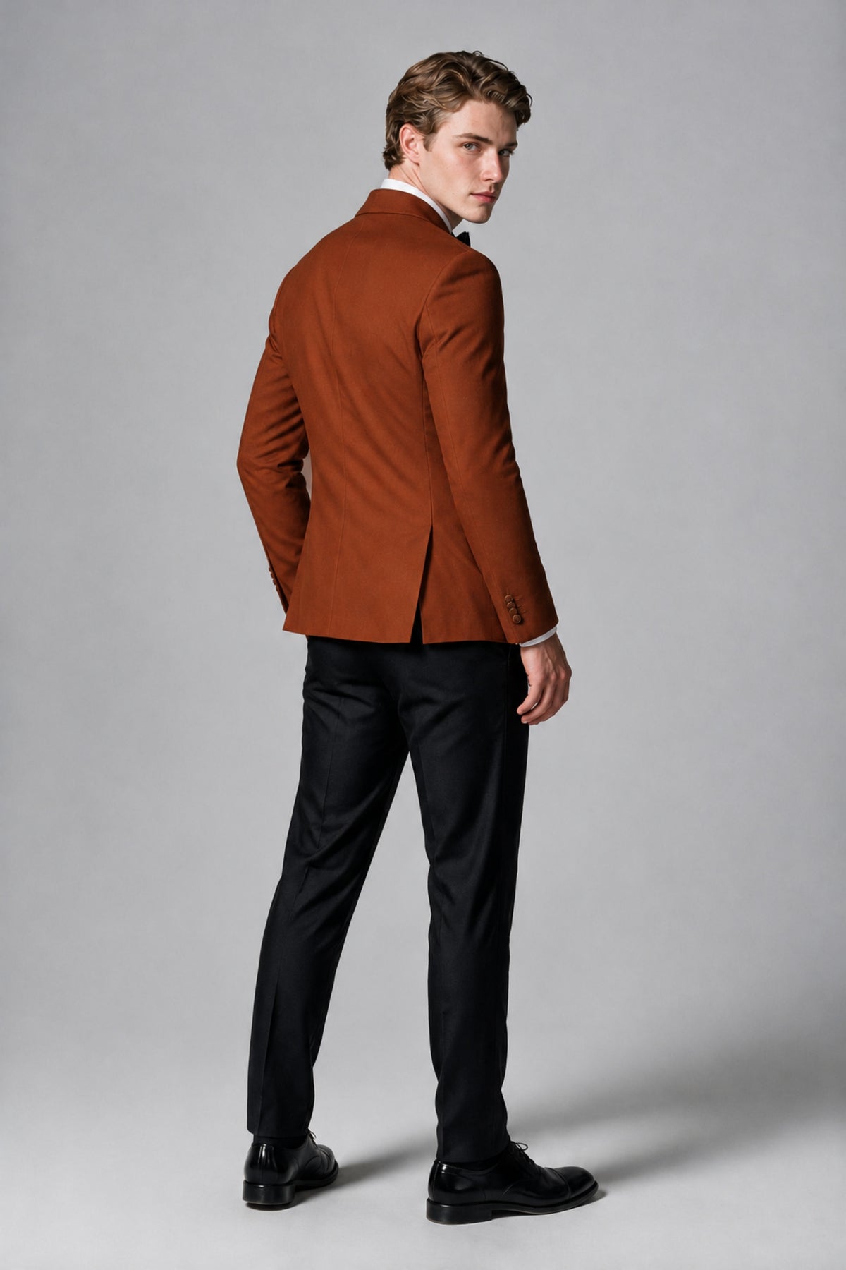 BOLODOO Men's Rust Double-Breasted Tuxedo Blazer – Shawl Lapel Formal Suit Jacket - Rust - Rust_3