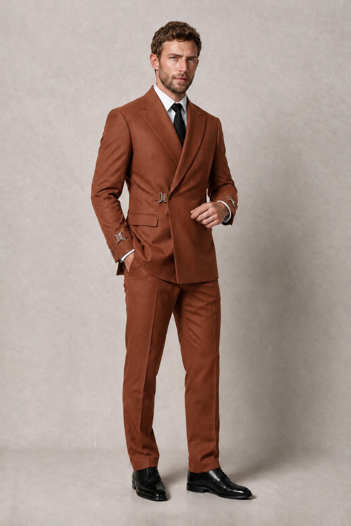 BOLODOO Men's Rust Double-Breasted 2-Piece Suit Set – Blazer & Tailored Trousers - Rust