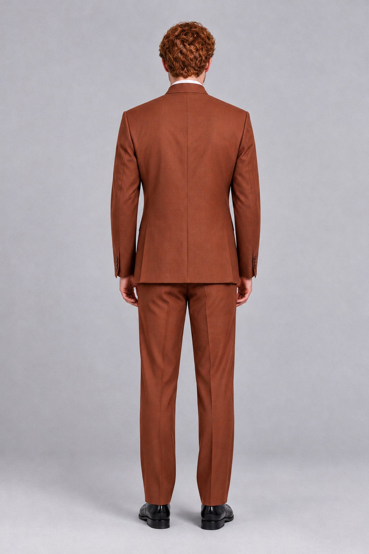 BOLODOO Men's Rust Mandarin Collar Two-Piece Suit - Rust - Rust_3