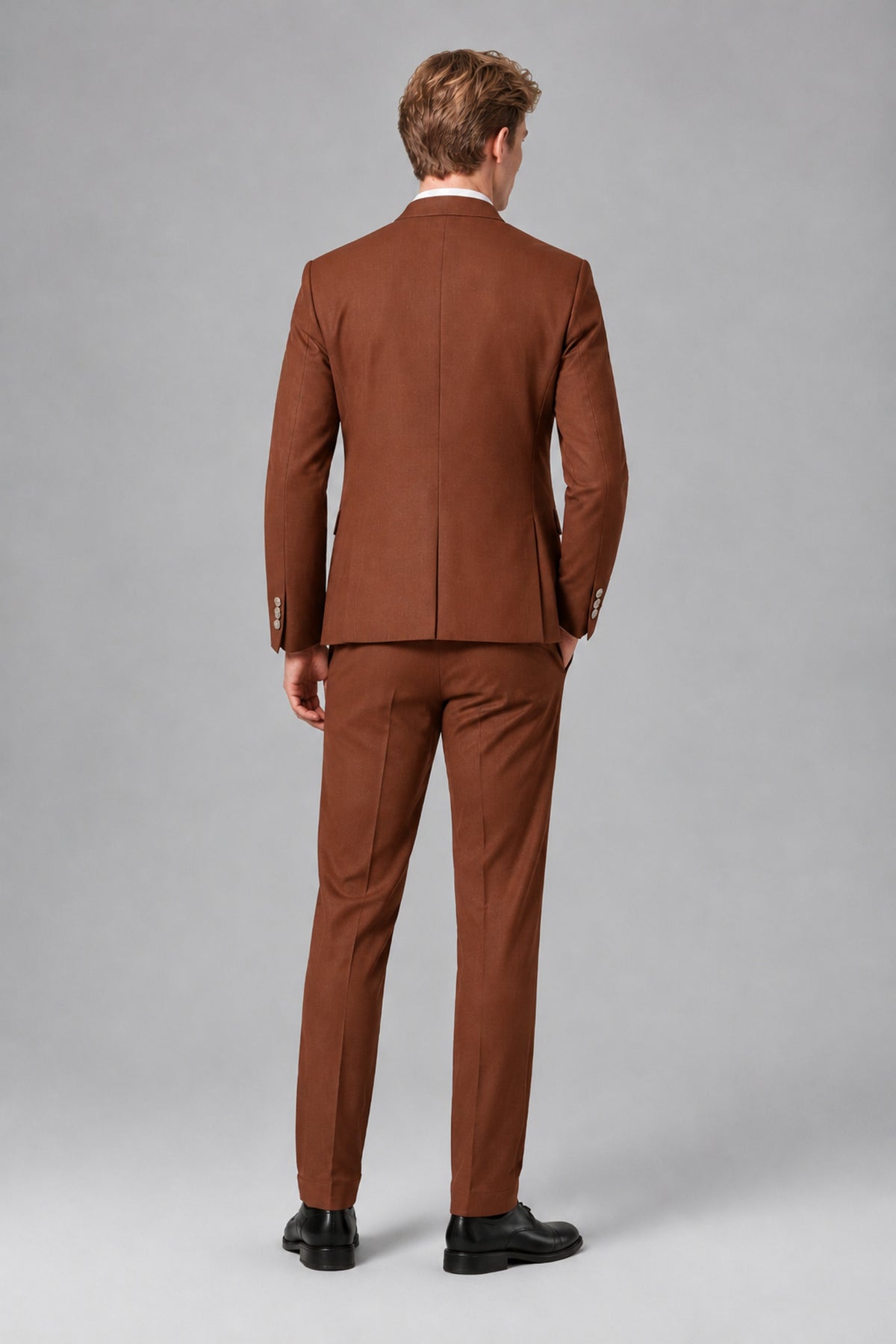 Bolodoo Men's Rust Mandarin Collar 3-Piece Suit – Jacket, Vest & Trousers - Rust - Rust_3