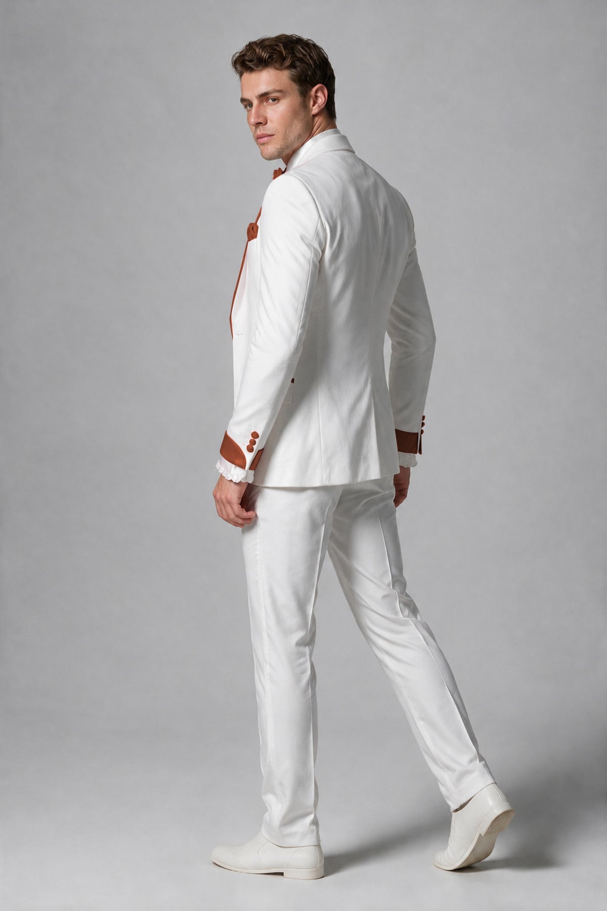 Bolodoo Men's White and Rust Three-Piece Wedding Tuxedo Suit - Rust - Rust_3