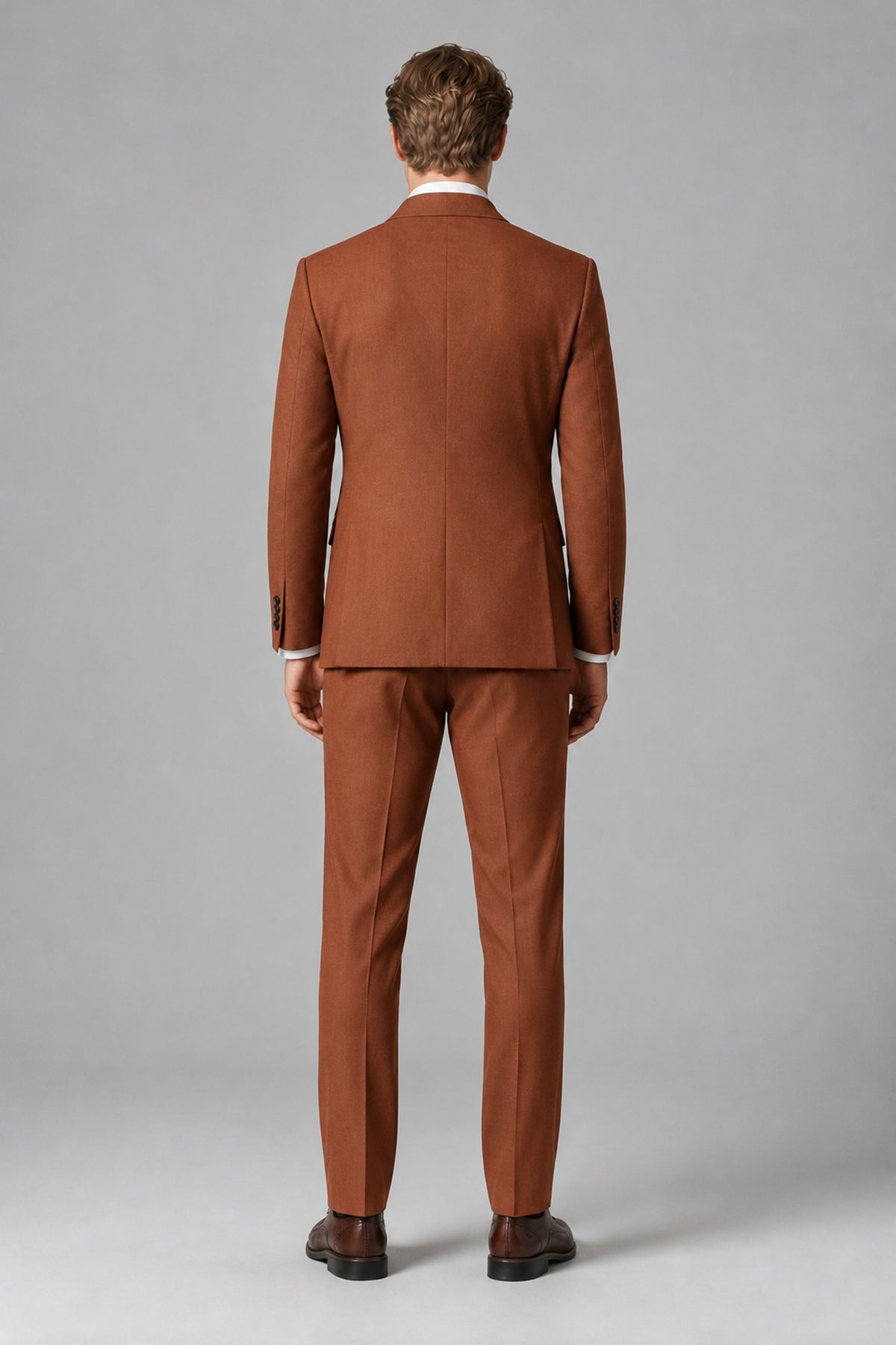 Bolodoo Men's Rust Double-Breasted Two-Piece Suit with Peak Lapels - Rust - Rust_3