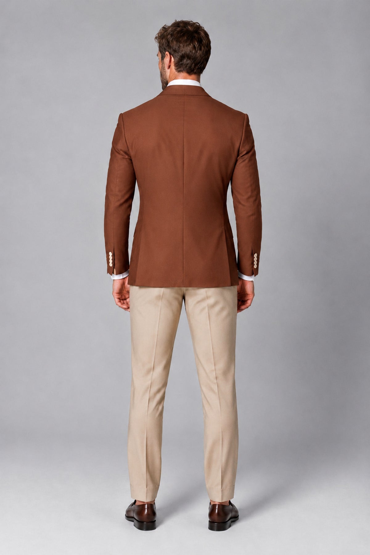BOLODOO Men's Rust Double-Breasted Blazer & Khaki Trousers Tuxedo 2-Piece Suit Set - Rust - Rust_3