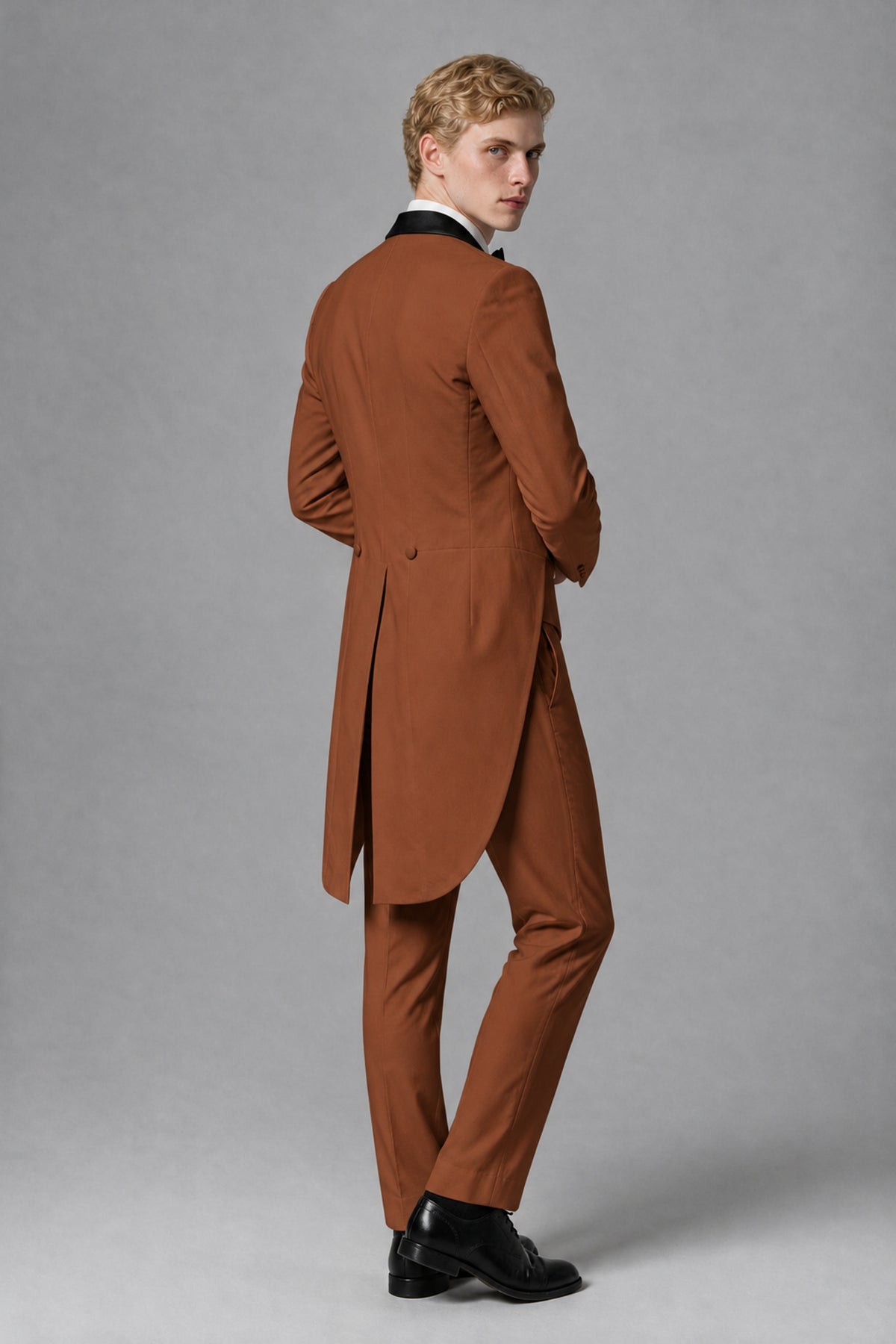 Bolodoo Men's Rust 3-Piece Tailcoat Tuxedo Suit with Vest & Trousers - Rust - Rust_3