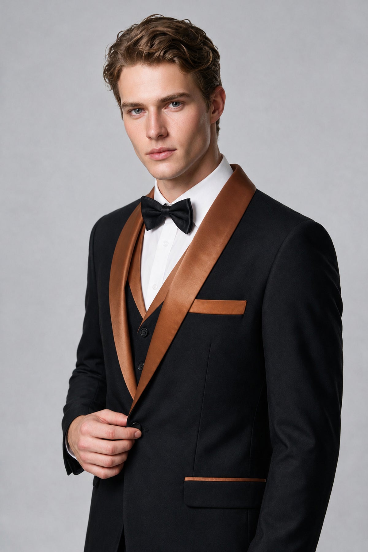 Bolodoo Men's Rust 3-Piece Shawl Lapel Tuxedo Suit - Rust - Rust_4