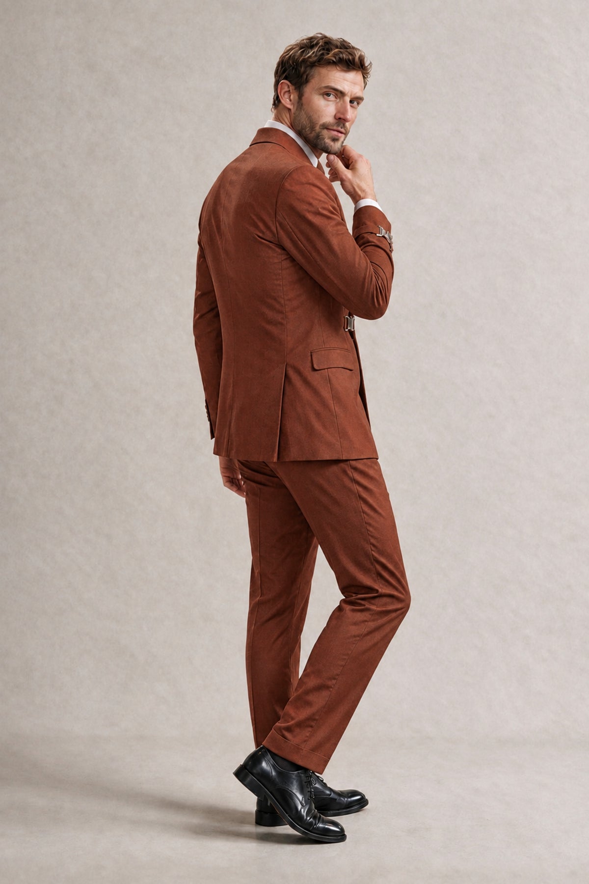 BOLODOO Men's Rust Double-Breasted 2-Piece Suit Set – Blazer & Tailored Trousers - Rust