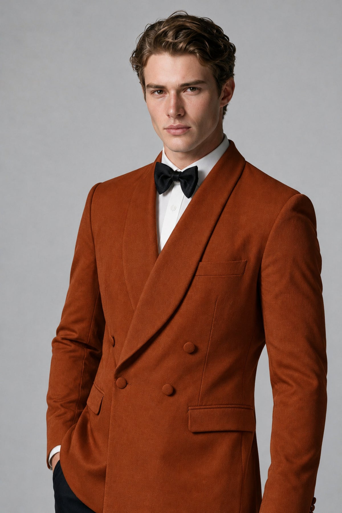 BOLODOO Men's Rust Double-Breasted Tuxedo Blazer – Shawl Lapel Formal Suit Jacket - Rust - Rust_4