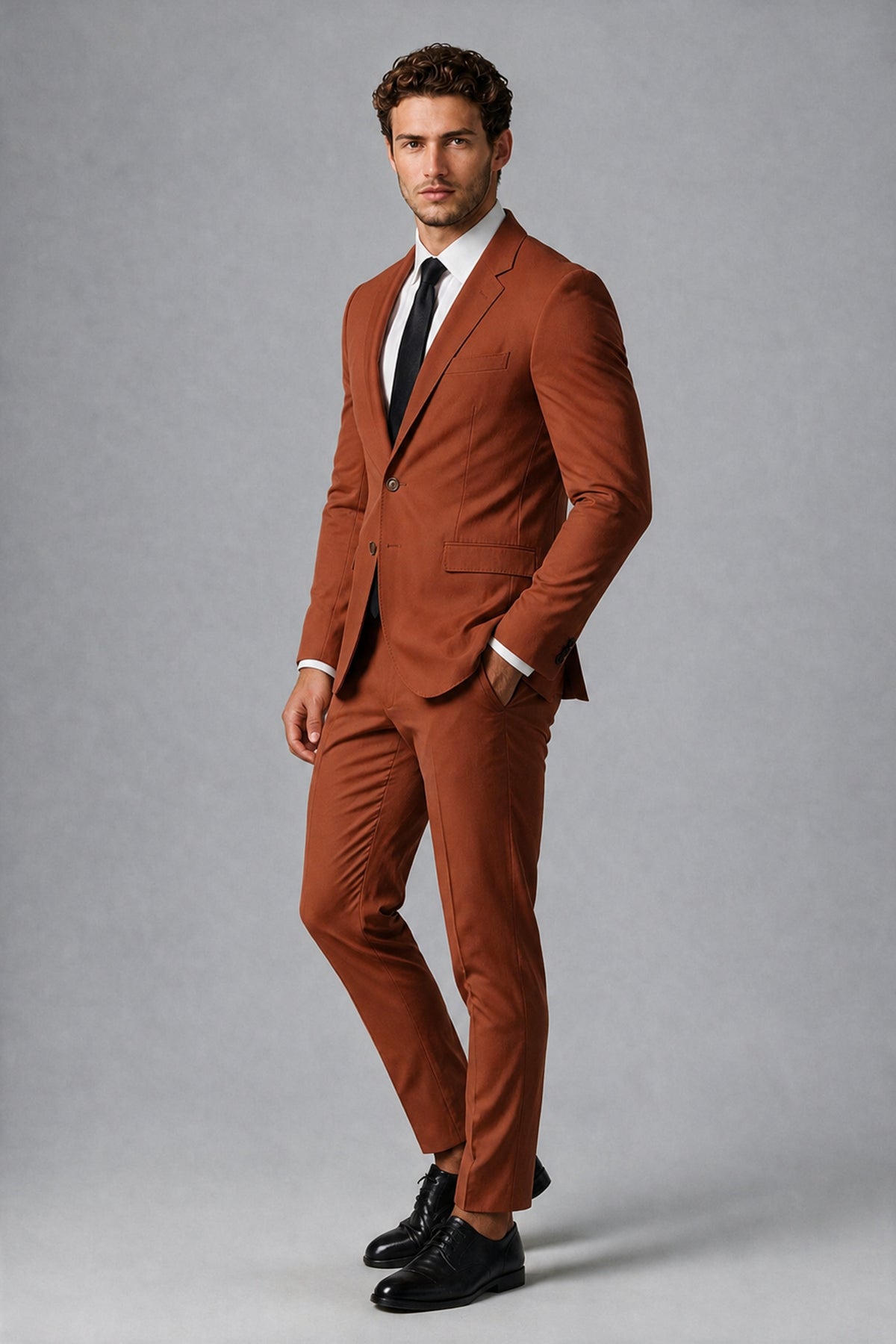Bolodoo Men's Rust Two-Piece Suit with Notch-Lapel Jacket & Trousers - Rust - Rust_4